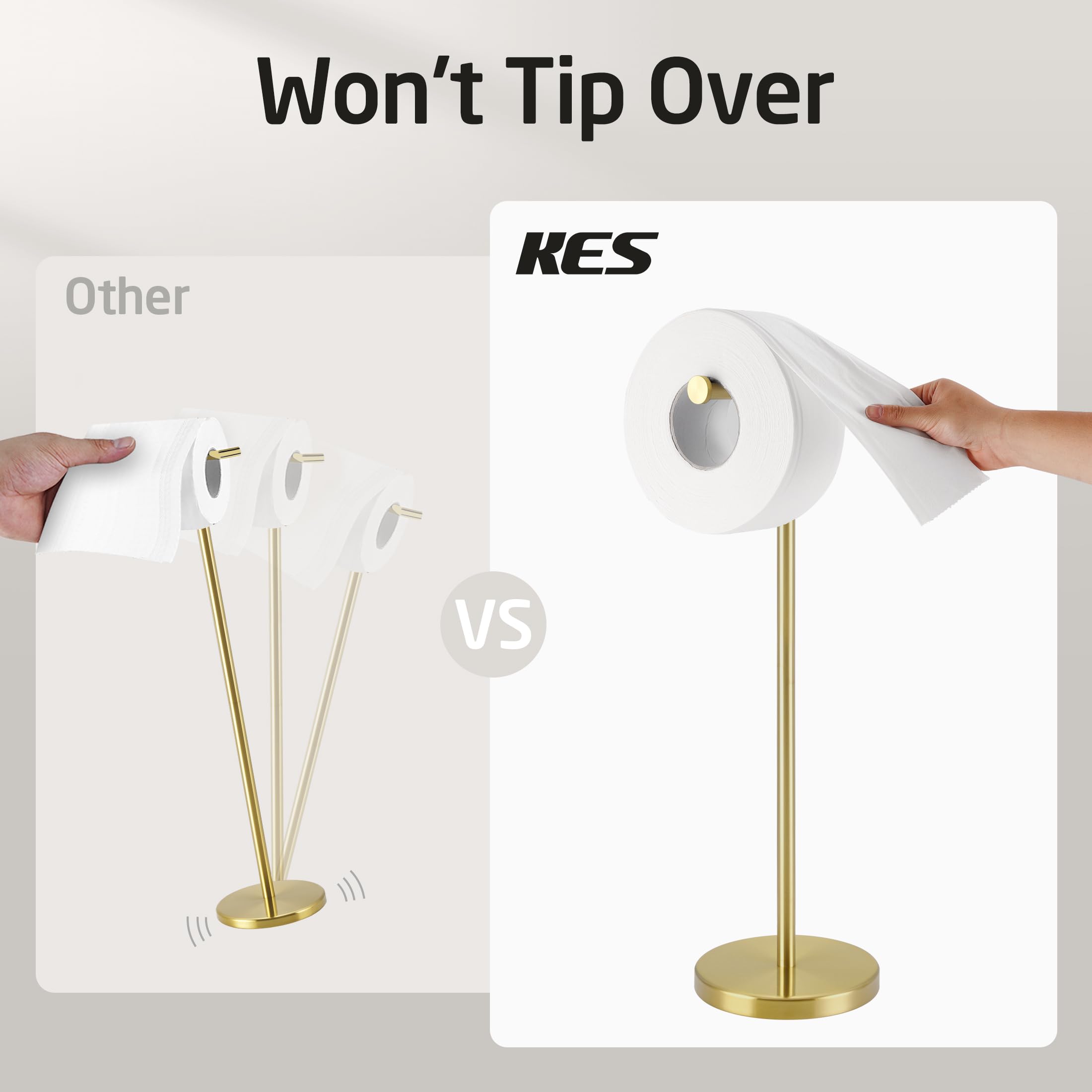 KES Gold Toilet Paper Holder Stand 26'' H (Taller Version)  Free Standing Toilet Paper Roll Holder with Weighted Base for Bathroom  Rustproof SUS304 Stainless Steel Brushed Gold  BPH283S66-BZ