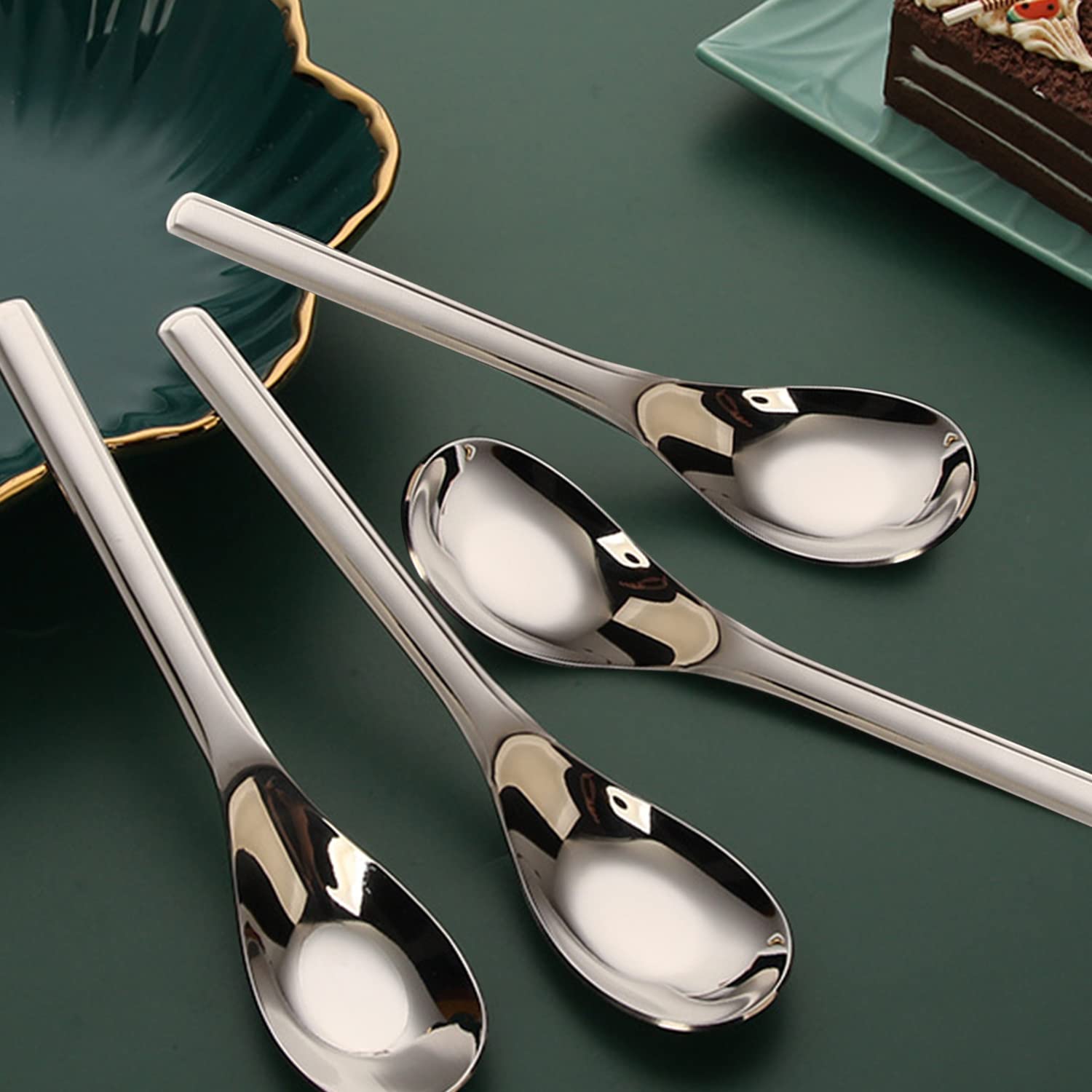 Ouliget Thick Heavy Weight Dinner Soup Spoons,Stainless Steel Tablespoons,Chinese Silver Spoon,Heavy Duty Asian Thick Long Handl