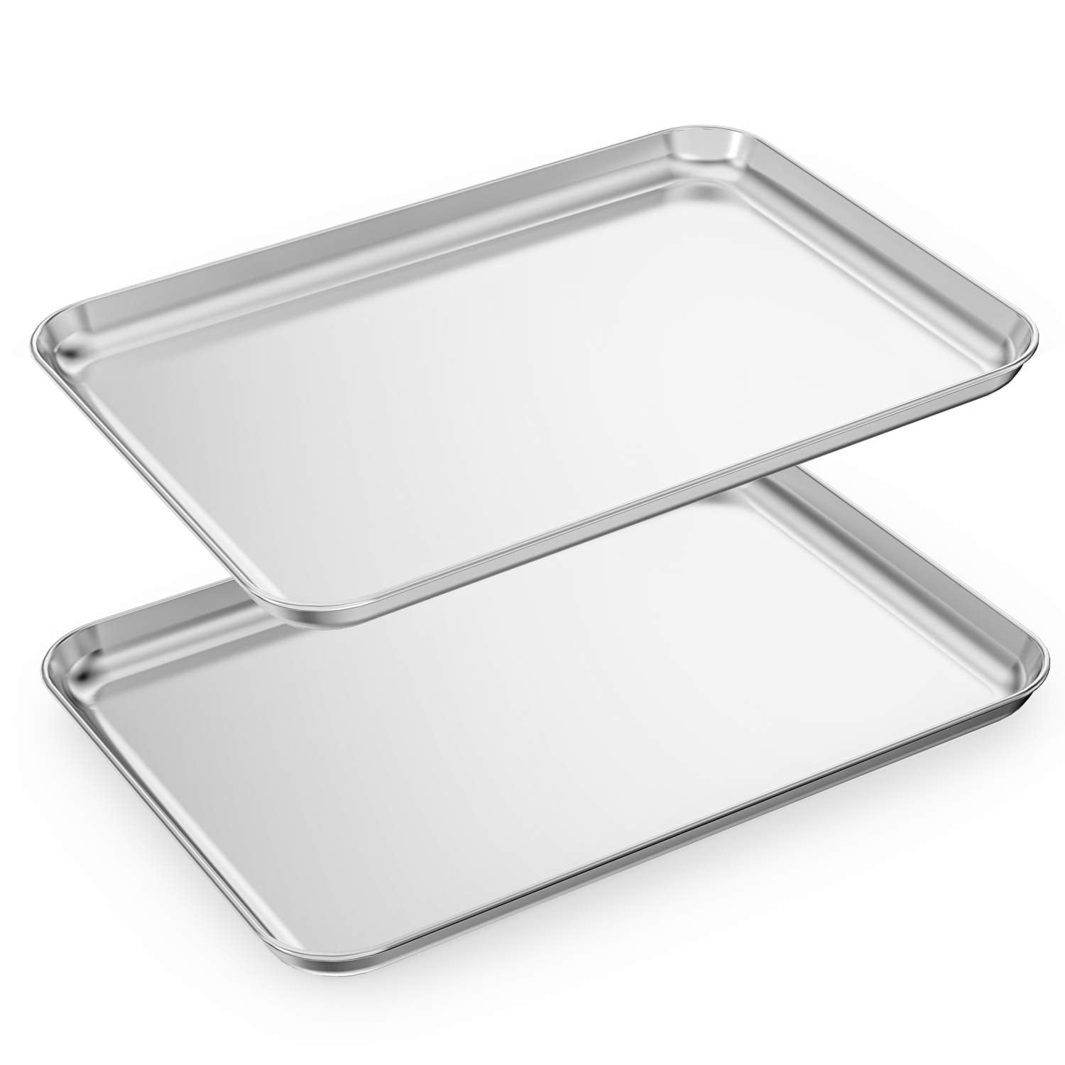 Baking Sheets Set Of 2, Hkj Chef Cookie Sheets 2 Pieces & Stainless Steel Baking Pans & Toaster Oven Tray Pans, Rectangle Size 1