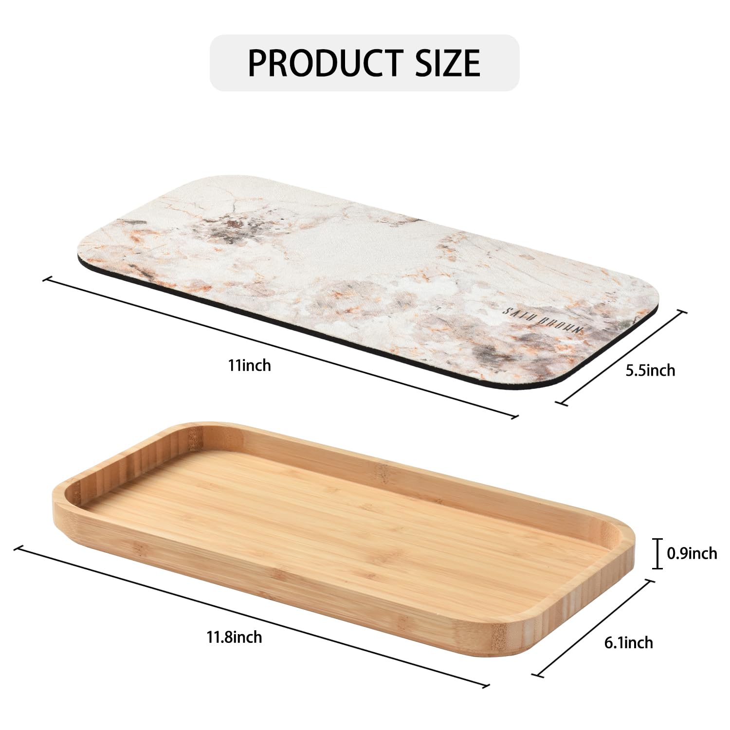 Bamboo Vanity Tray And Dish Drying Mat, Bathroom Counter Tray, Bamboo Tray For Bathroom And Home Decor, 11.8L X 6.1W X 0.9H Inch