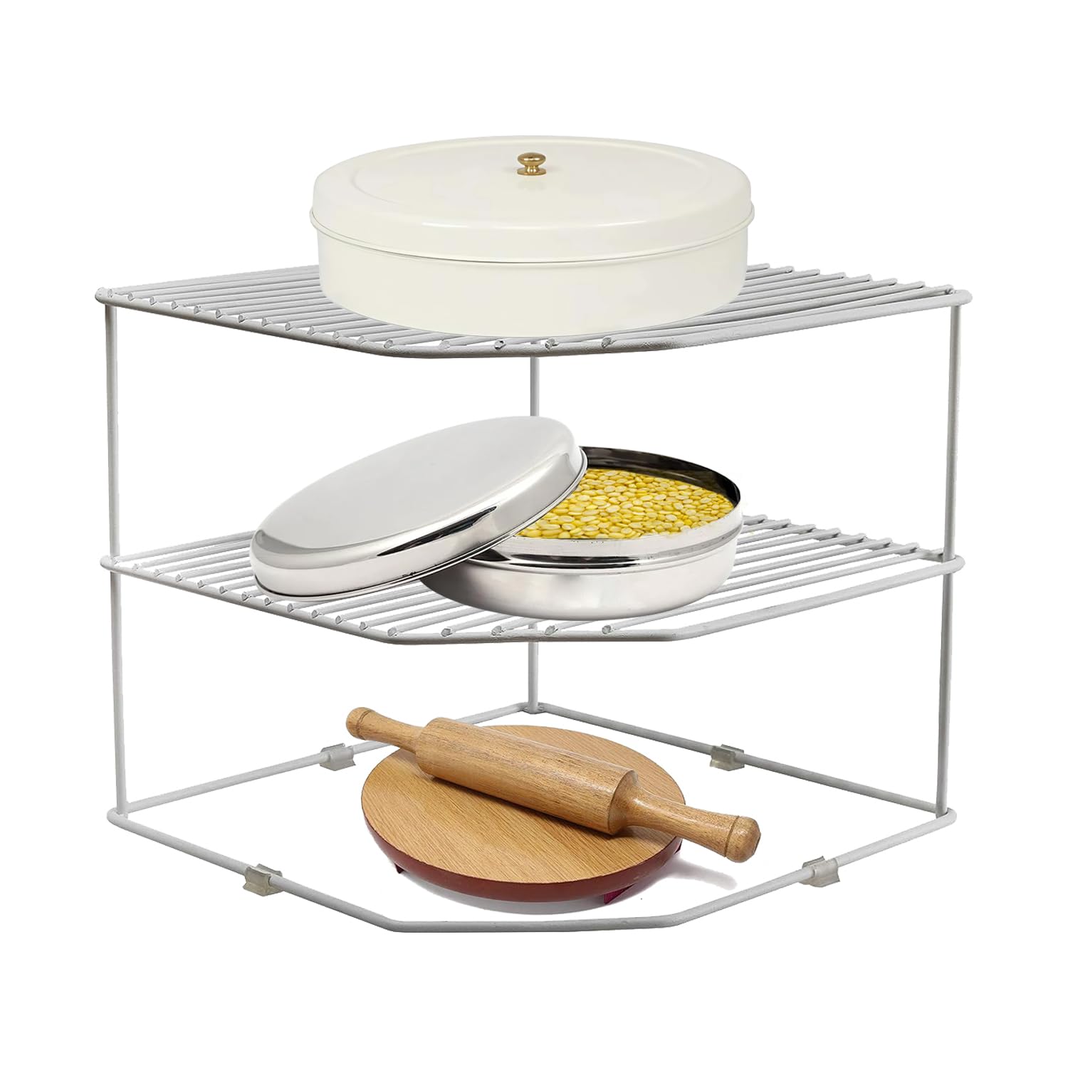 Unify Multipurpose Stainless Steel Corner Shelf Rack Stand Shelves, Cabinet Organizer, Organiser For Home, Living Room, Chrome F