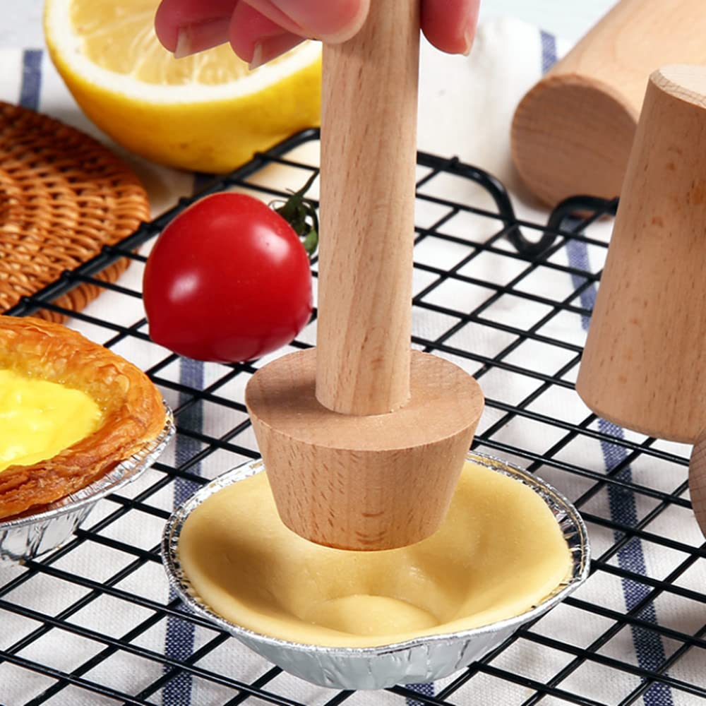 Pofuierkn Double Sided Wooden Tart Tamper Set Tart Pan Wooden Molds Egg Tarts Tamper Pastry Tools Diy Baking Shaping Kitchen Too