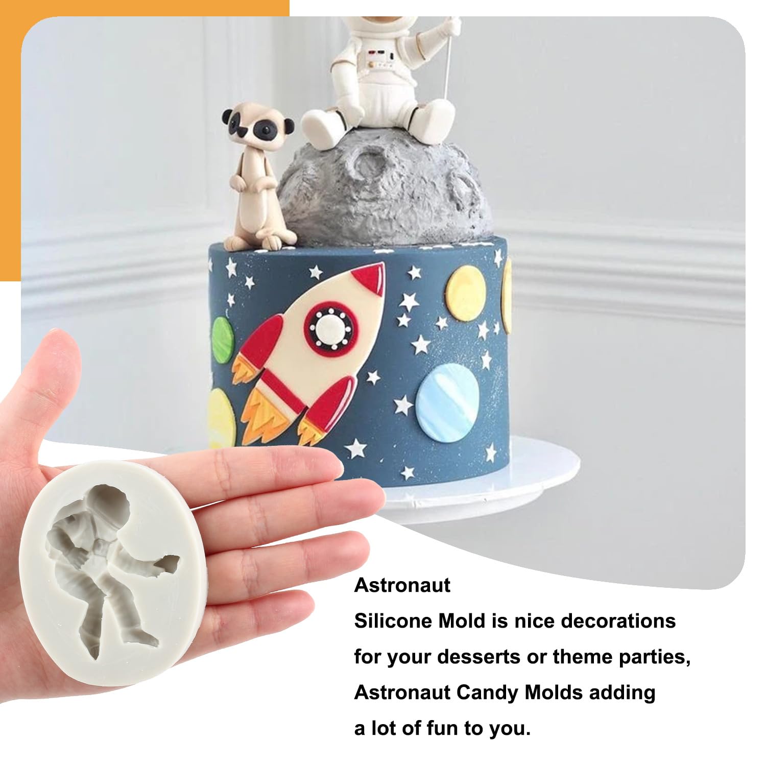 Sijiangmold Space Astronaut Fondant Mold Spaceship Rocket Silicone Molds For Baby Birthday Cake Decorating Chocolate Candy Cupca