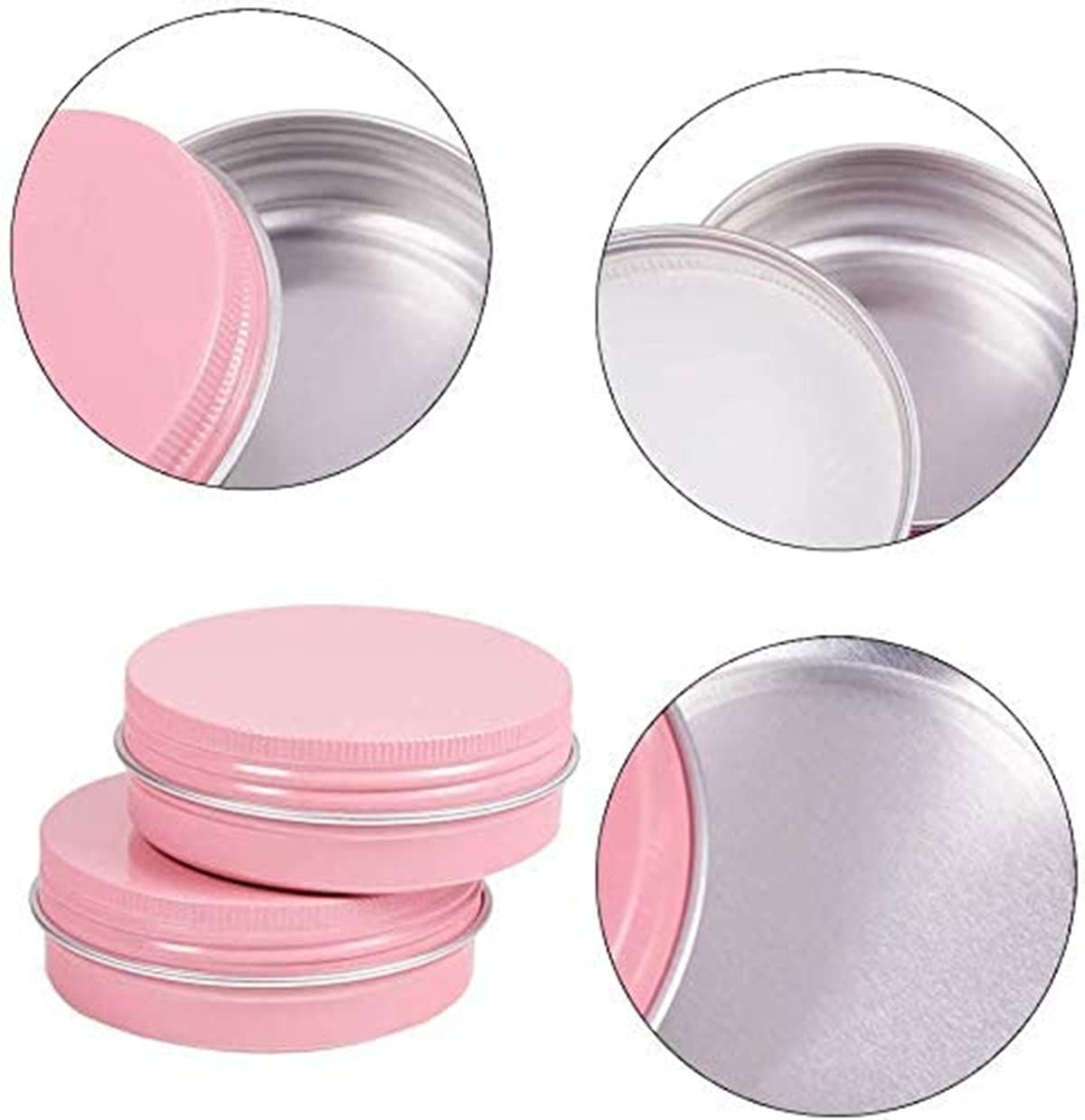 Healthcom 12 Pack 2 Oz Pink Round Aluminum Tin Cans Metal Steel Tins With Screw Top Lids Travel Storage Tins Cosmetic Sample Con