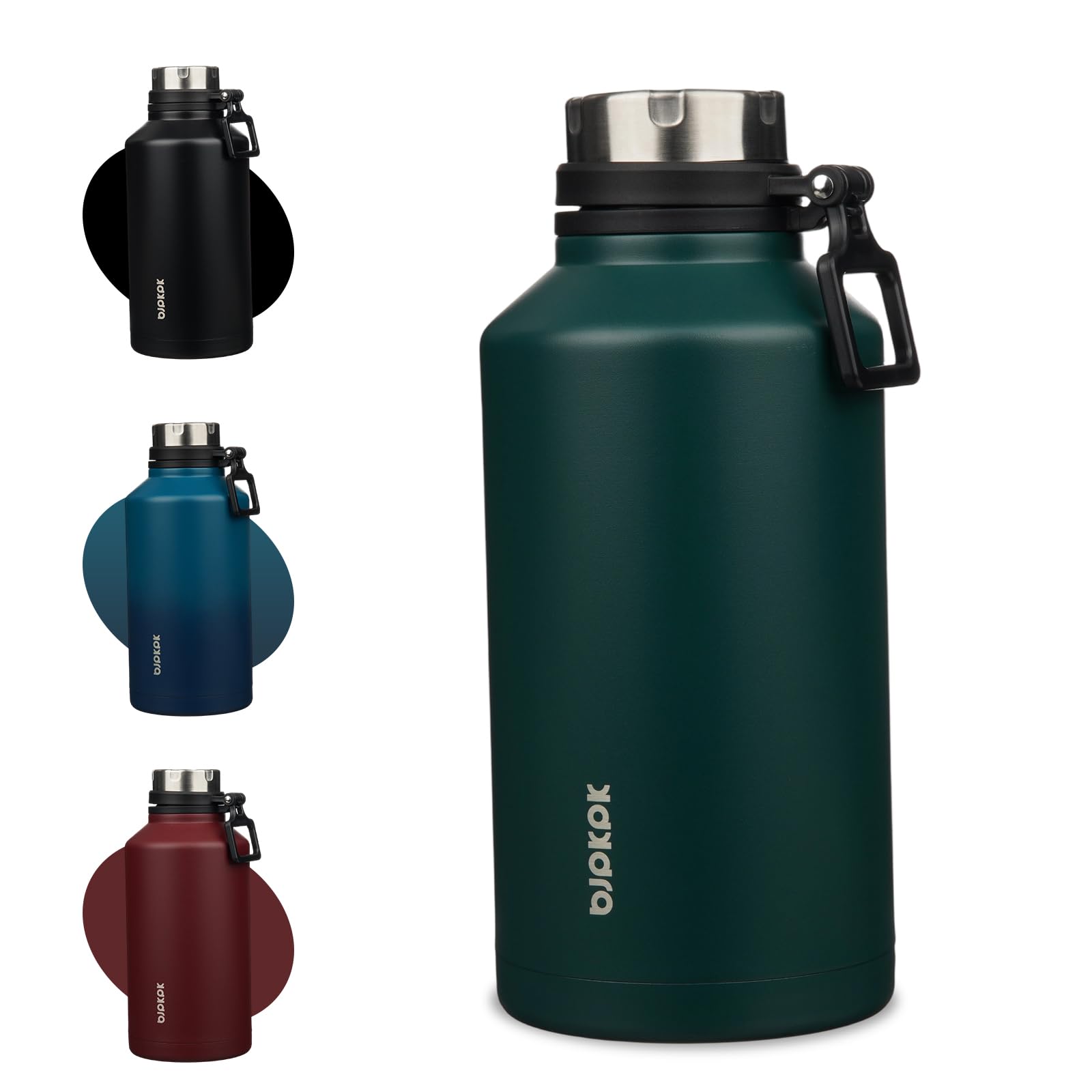 BJPKPK 64oz Insulated Water Bottle with Handle Half Gallon Stainless Steel Travel Thermal Flask Reusable Large Water Bottle,Dark
