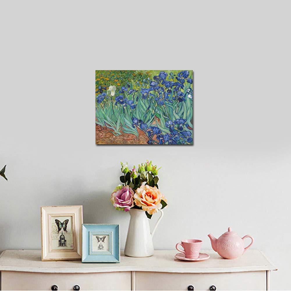 Wieco Art Irises Modern Stretched And Framed Floral Giclee Canvas Print By Van Gogh Famous Flowers Oil Paintings Reproduction Ar