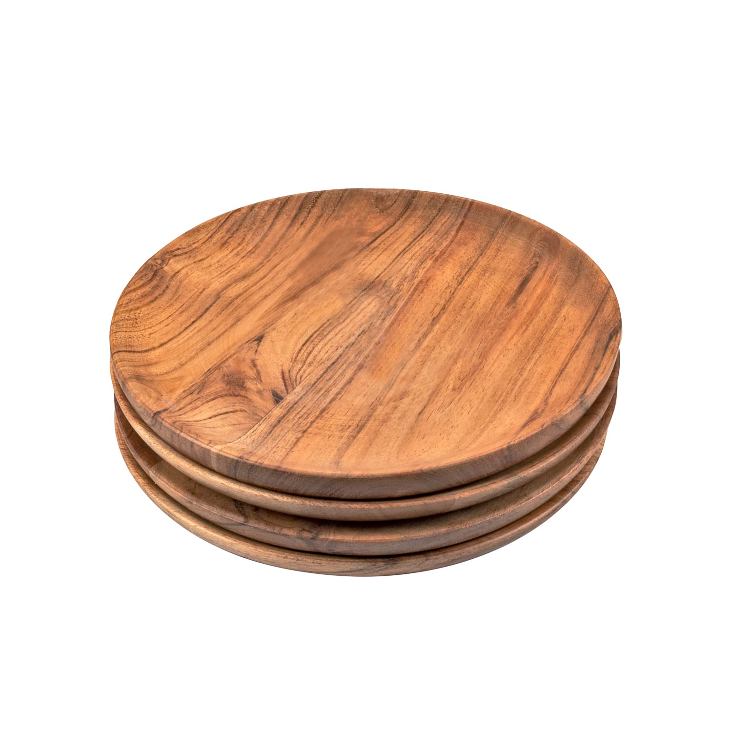 Samhita Acacia Wood Round Wood Plates Set Of 4, Easy Cleaning & Lightweight For Dishes Snack, Dessert.(7'' X 7'' X 1'')