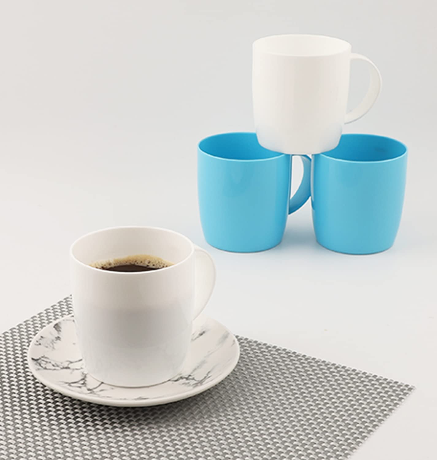 fulong Reusable Plastic Drinking Cup with Handle  BPA Free Microwave & Dishwasher Safe Food Grade PP 13 Ounce Coffee & Milk Mug Set of 5 (Blue)