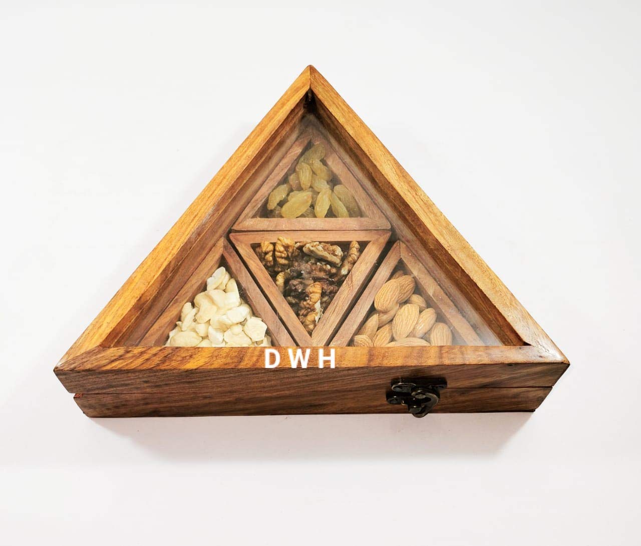 Deluxe Wood Handicrafts Riangle Spice Box With Spoon In Sheesham Wood  Spice Box For Kitchen Wood Container With Lid Decorative