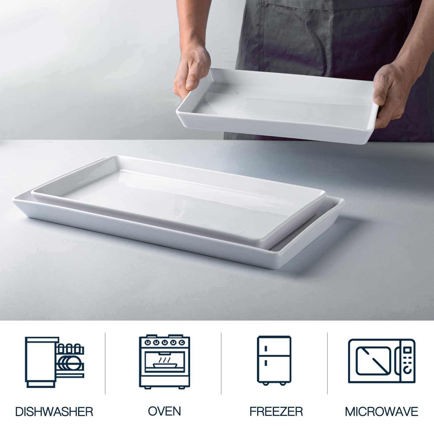 Delling Large Serving Platter, 16/14/12 Inch Serving Plates, White Rectangular Porcelain Platters For Serving Food, Serving Tray