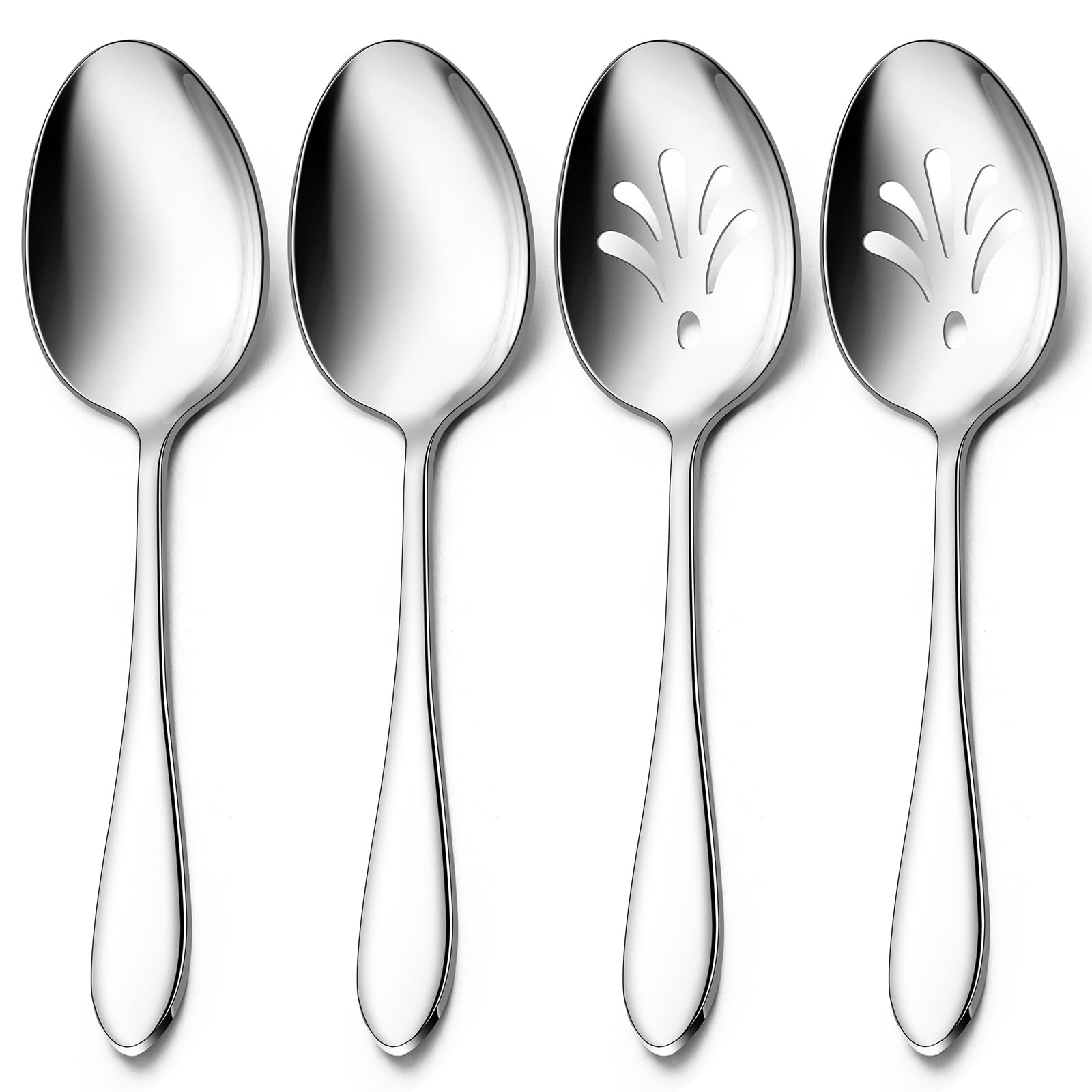 E-Far Serving Spoons, 4-Piece Stainless Steel Serving Utensils Set - Solid Spoons X 2, Slotted Spoons X 2, Metal Hostess Serving