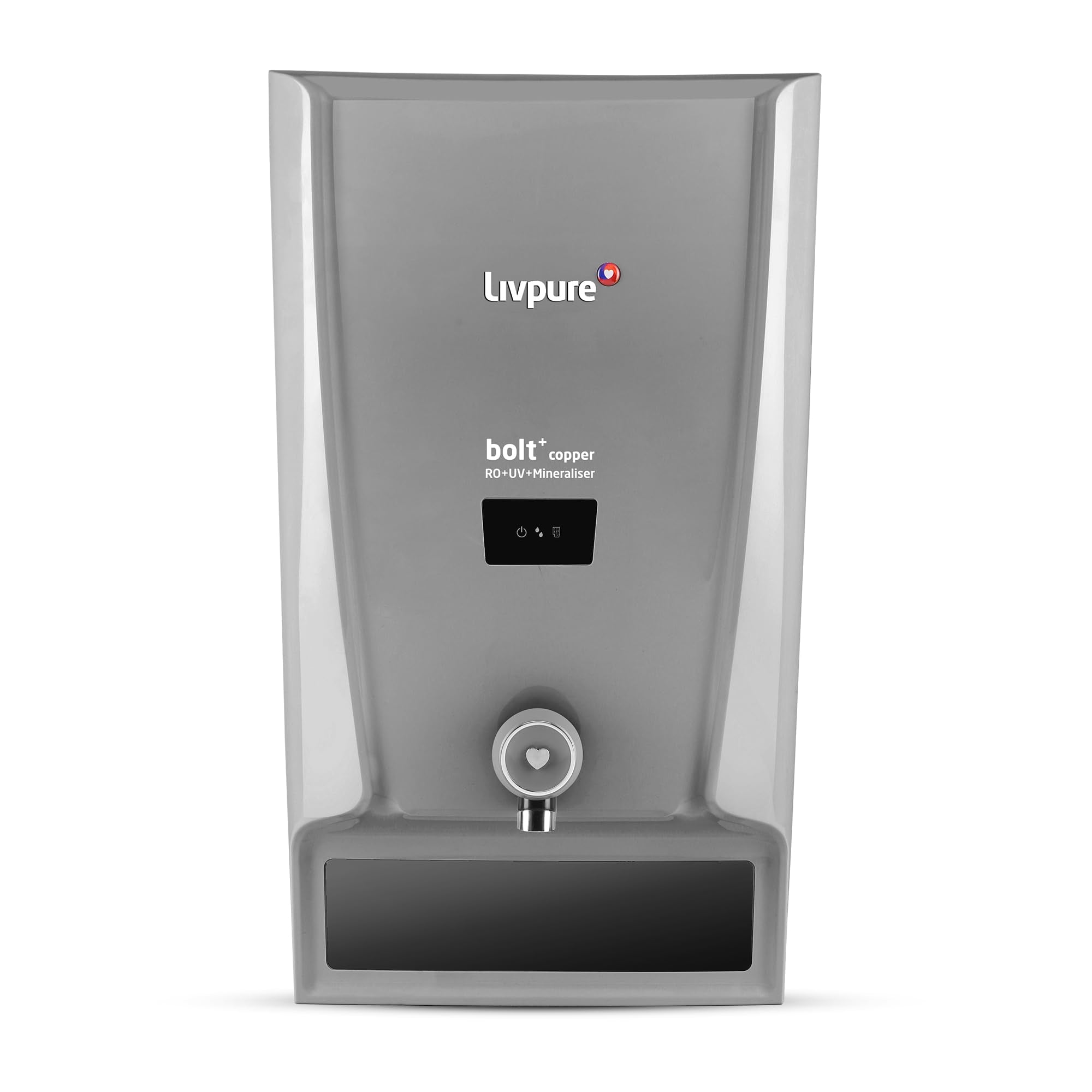 Livpure Bolt+ Copper With 80% Water Savings, Copper+Ro+In-Tank Uv+Mineraliser+, 7 L Tank, Water Purifier For Home, (Grey) Suitab