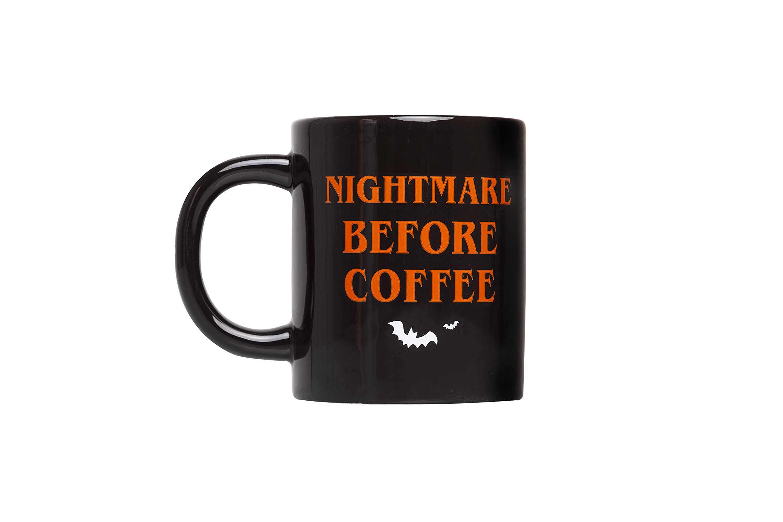 Pearhead Nightmare Before Coffee Ceramic Mug - Large 16oz Black Double-Sided Halloween Cup, Fun Fall Tea and Coffee Drinkware, S