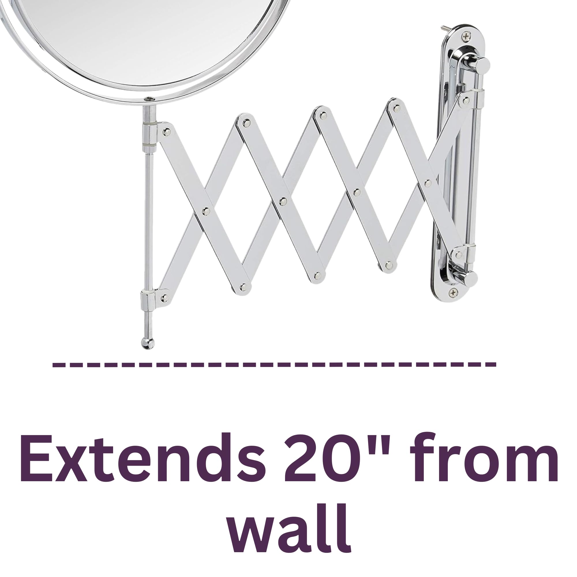 Jerdon Two-Sided Wall-Mounted Makeup Mirror With 7X-1X Magnification - 8    Diameter Mirror With Scissor Bracket Extends Up To 2
