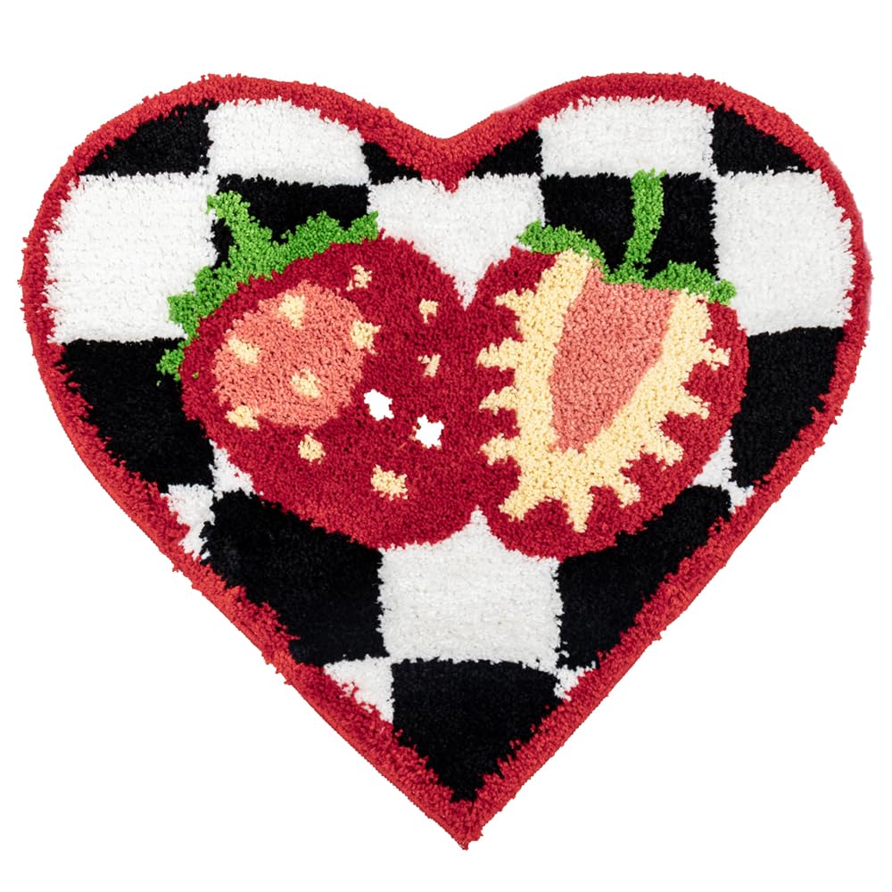 Fruit Strawberry Bath Mat For Bathroom, Cute Bathroom Mats Non Slip Heart Shape Bathtub Rug Plush Shower Bath Rugs Absorbent Bat