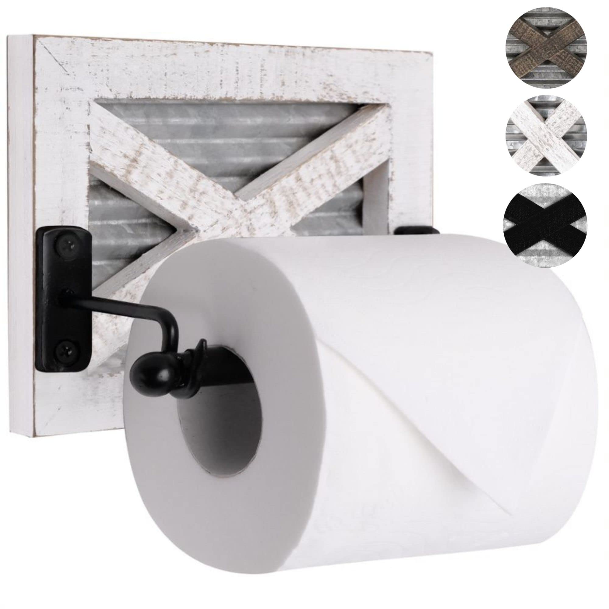 Autumn Alley White Farmhouse Toilet Paper Holder Wall - Farmhouse Bathroom Decorative Accessories Country - White Washed Wood, G