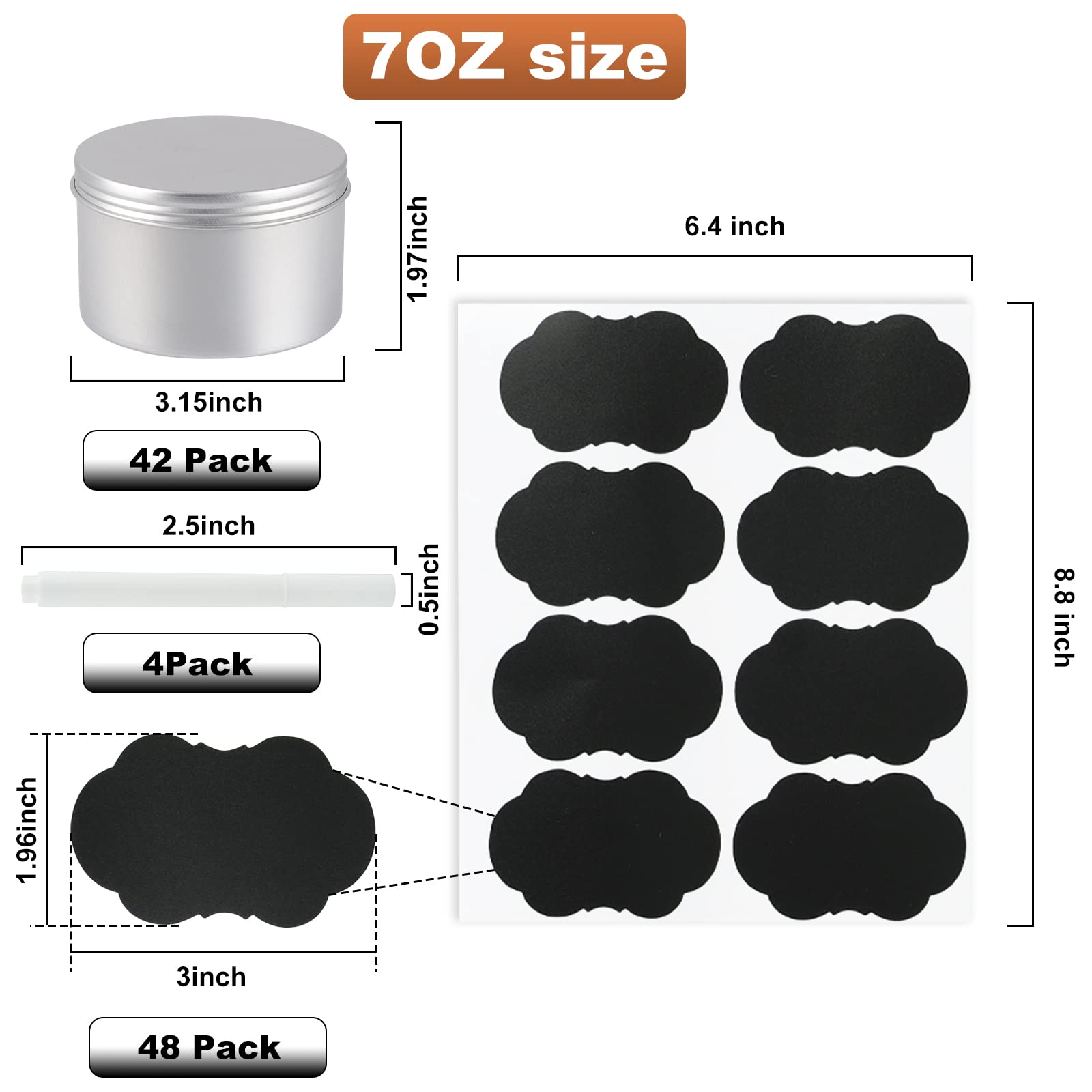 OBKJJ 42 Pack Round Cans with Screw Lid 7 Oz Aluminum Metal Tins DIY Food Candle Containers for Lotion Bars  Balms  Salve  Spices  Beard Balm  Crafts with 4 Markers 6 Sheets Label Stickers