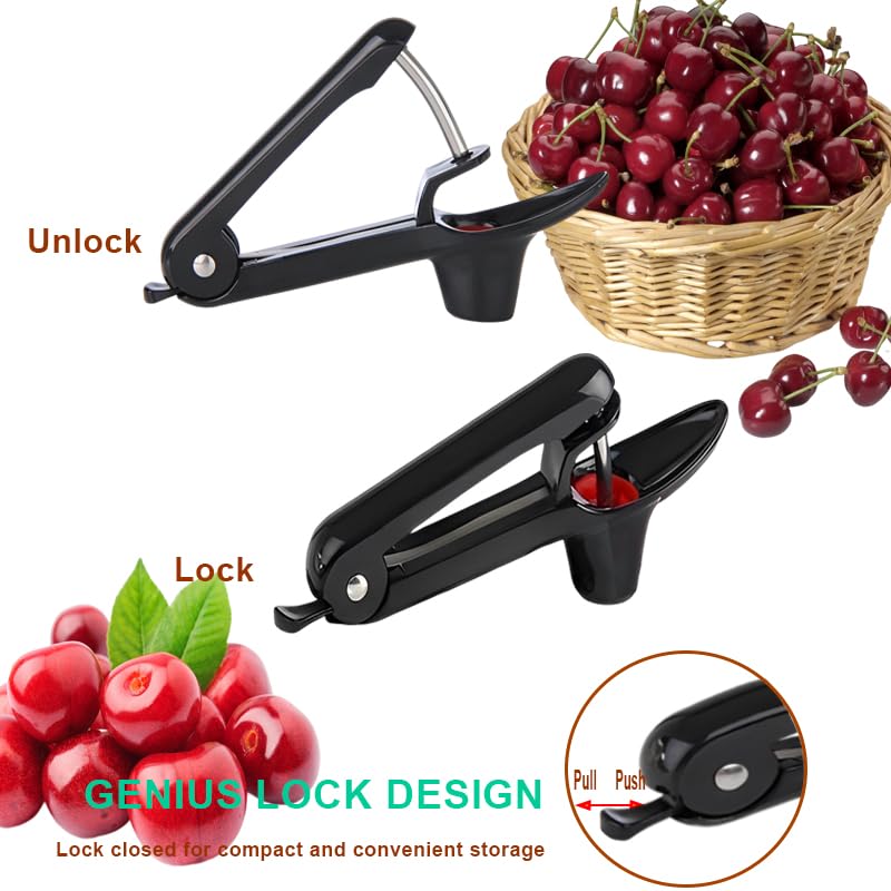 Cherry Pitter - Stainless Steel Olive And Cherries Pitters Corer Tool With Space-Saving Lock Design, Multi-Function Fruit Pit Re