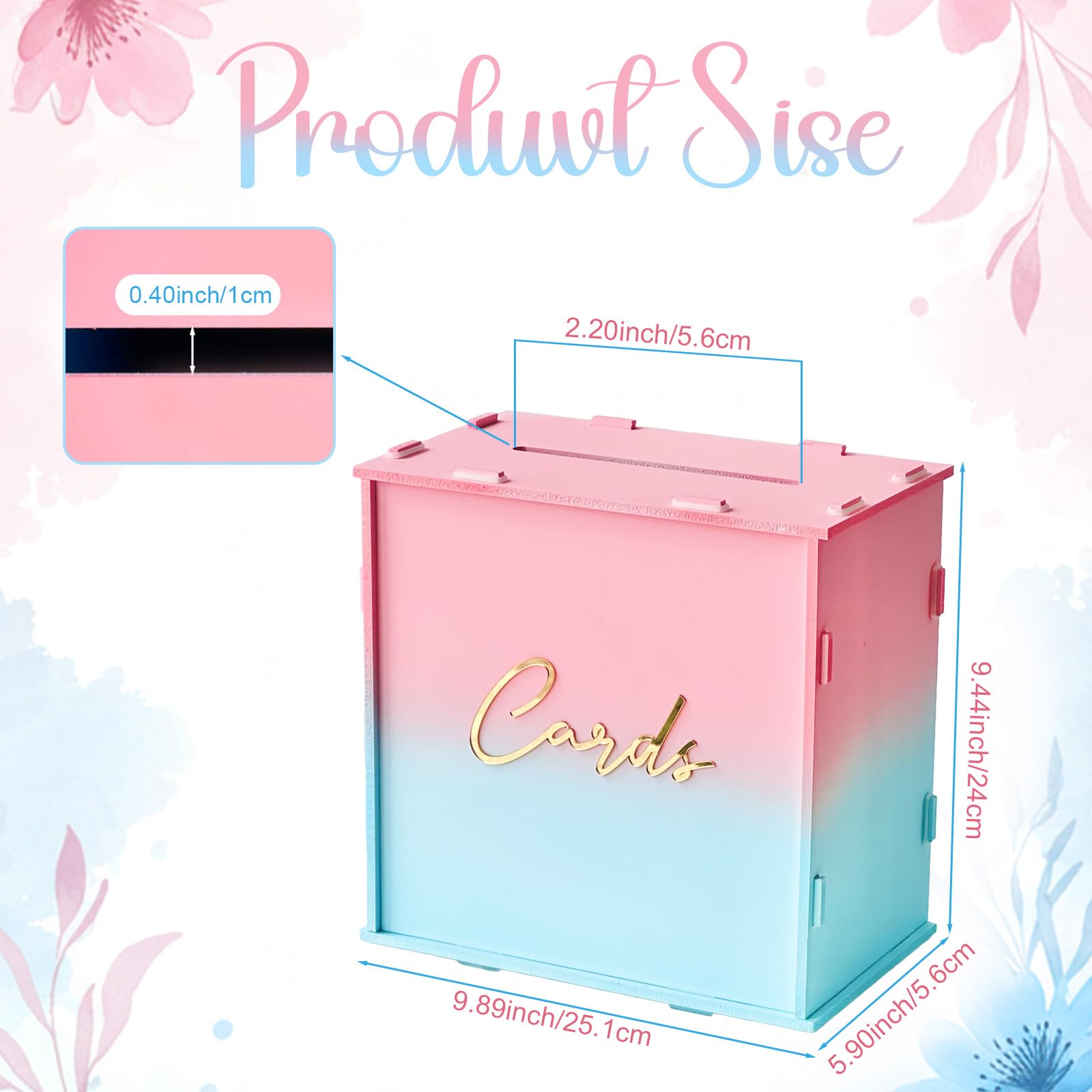 OurWarm Pink and Blue Wedding Card Box, PVC Gift Card Box for Wedding Reception Decorations, Money Gift Boxes with Gold Letters