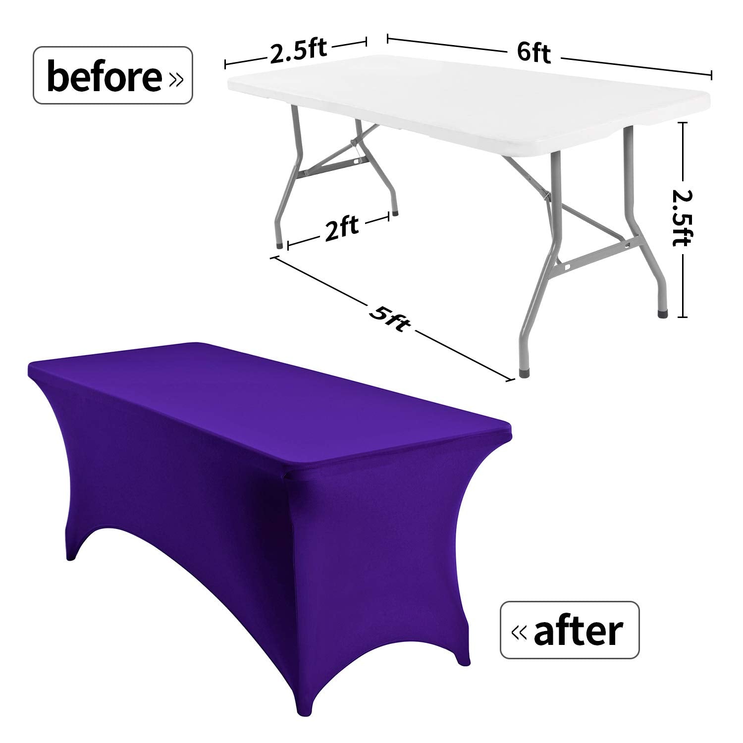 Peomeise 6Ft Spandex Table Cover Rectangular Stretch Spandex Tablecloth (Purple,6Ft)