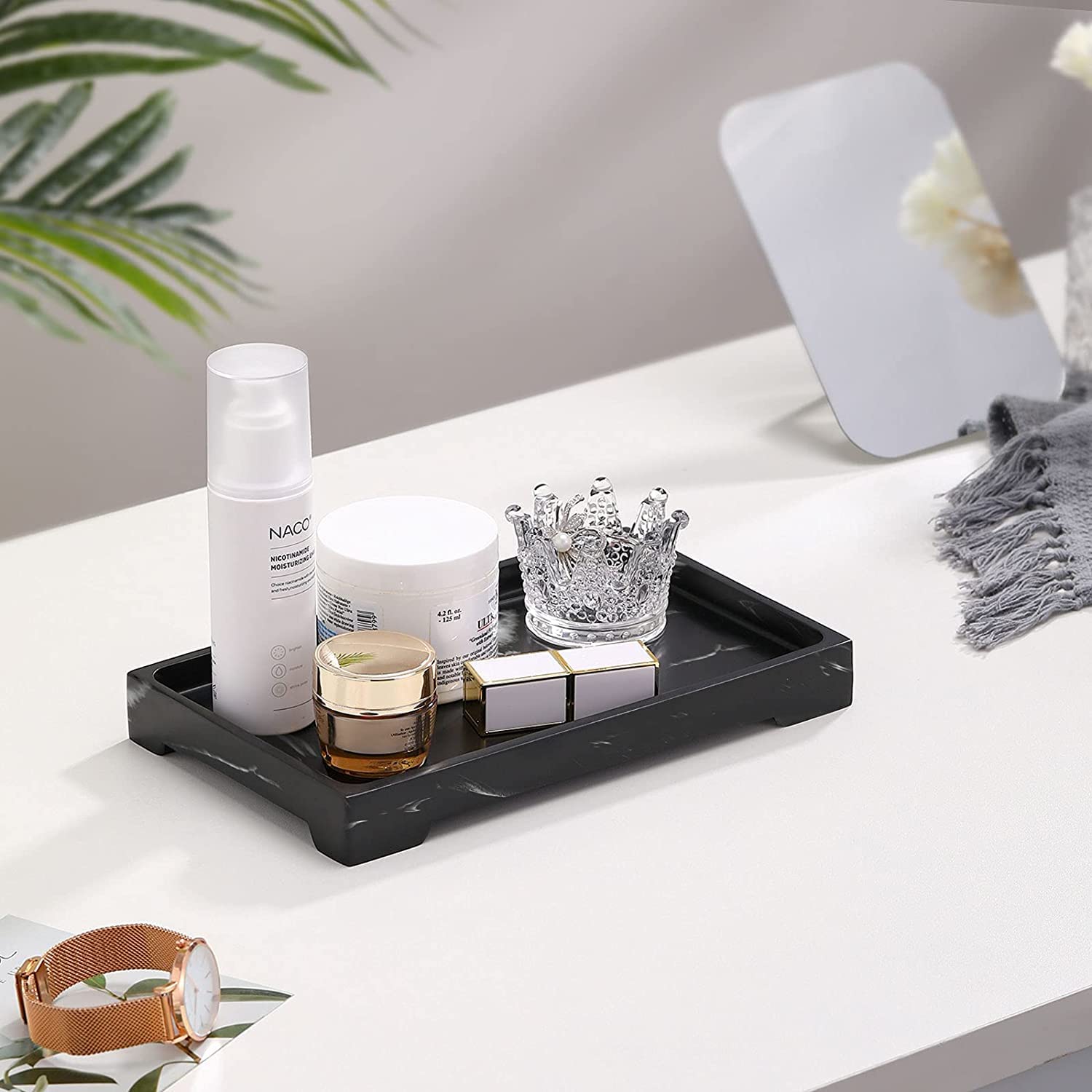 Luxspire Vanity Tray, Bathroom Tray Toilet Tank Storage Tray, Resin Kitchen Sink Trays, Vanity Countertop Organizer For Candles