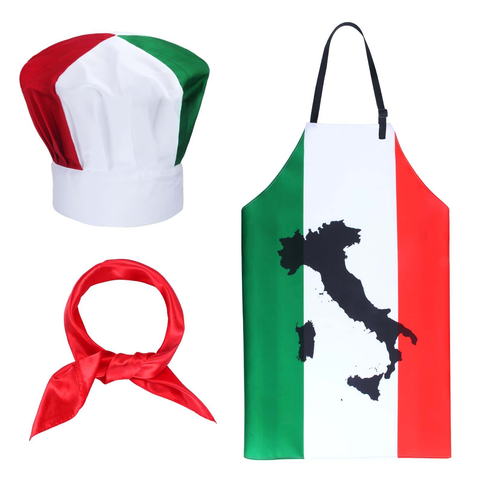 Keymall Italian Chef Costume Chef Hat and Apron for Women Italian Flag Bib Apron Baking Fabric Cooking Apron for Home Kitchen (S