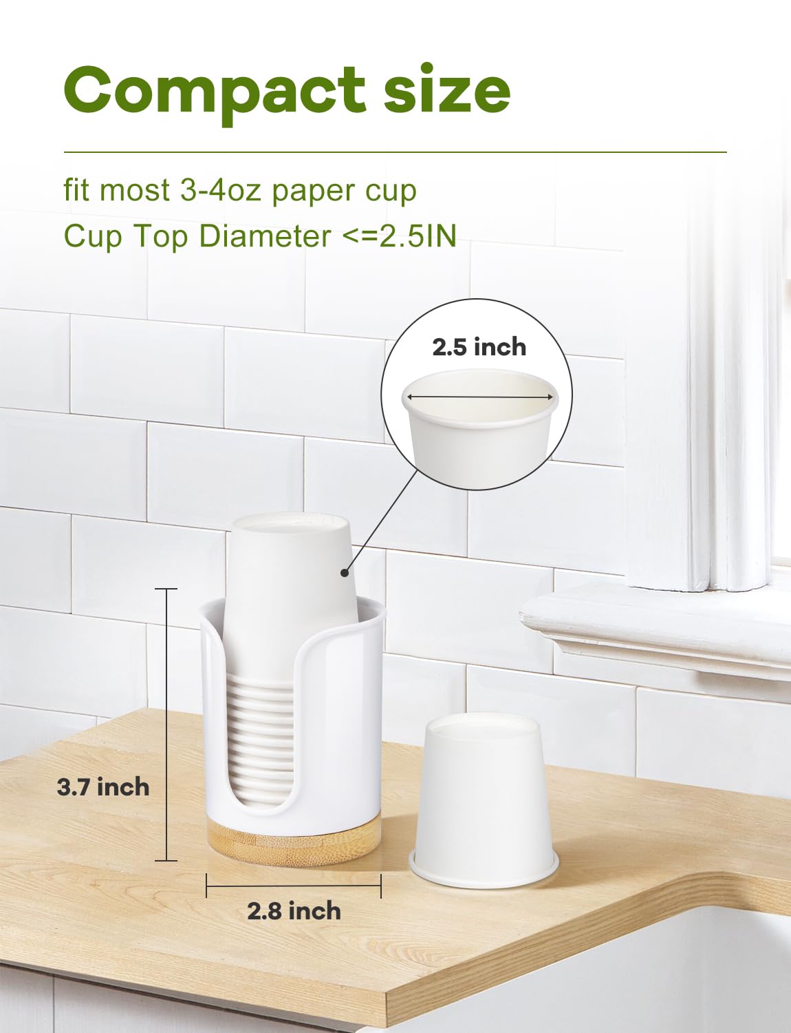 Bathroom Cup Dispenser - Small Cup Holder For Dixie 3 Oz Bathroom Cups, Mouthwash Cups, 3 4 Ounce Cup Dispenser - Pc/Bamboo, Whi