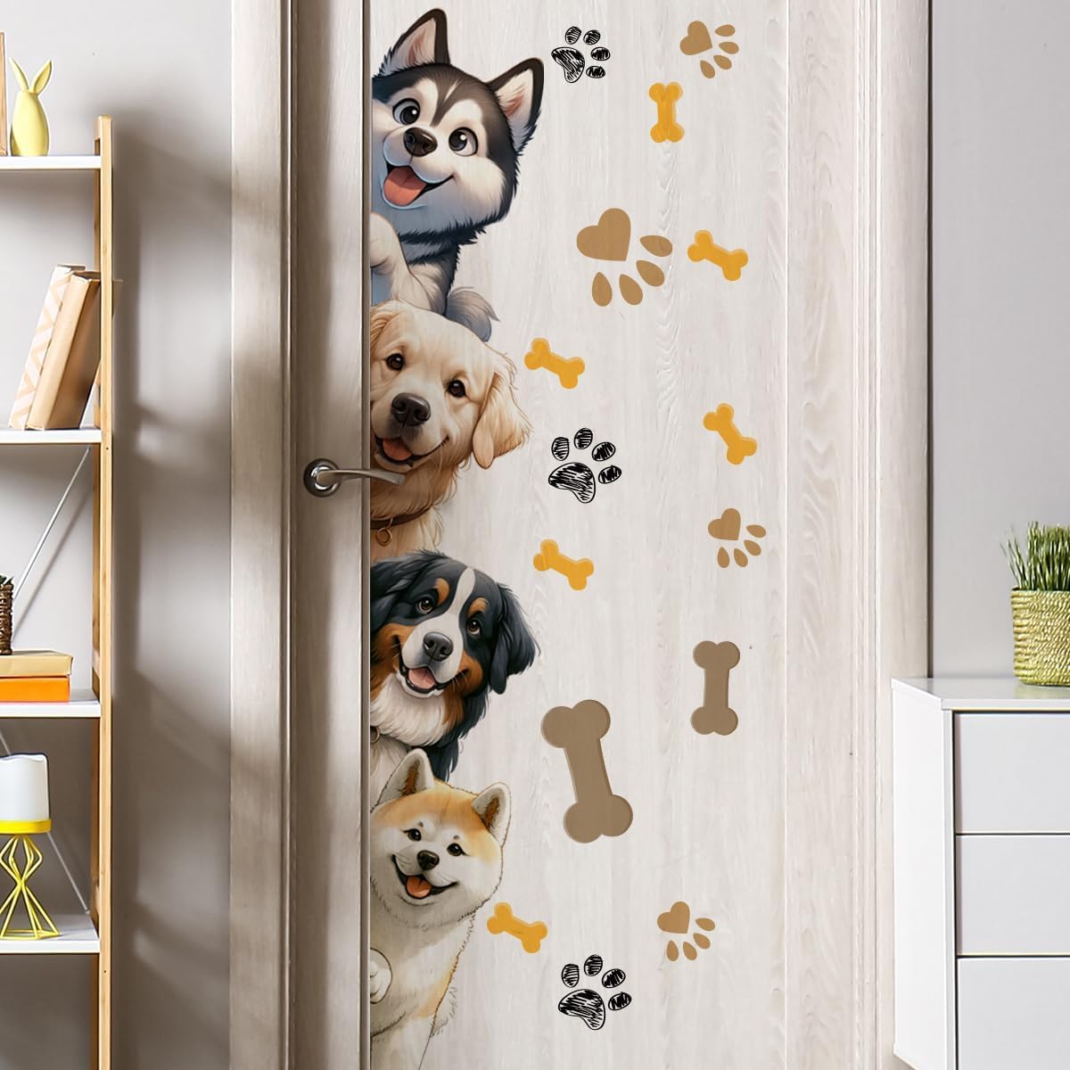 44.9 X 9.8 Inch Dog Door Decals Cartoon Animal Wall Sticker Dog Wall Decals For Kids Baby Nursery Playroom Bedroom Classroom Kin