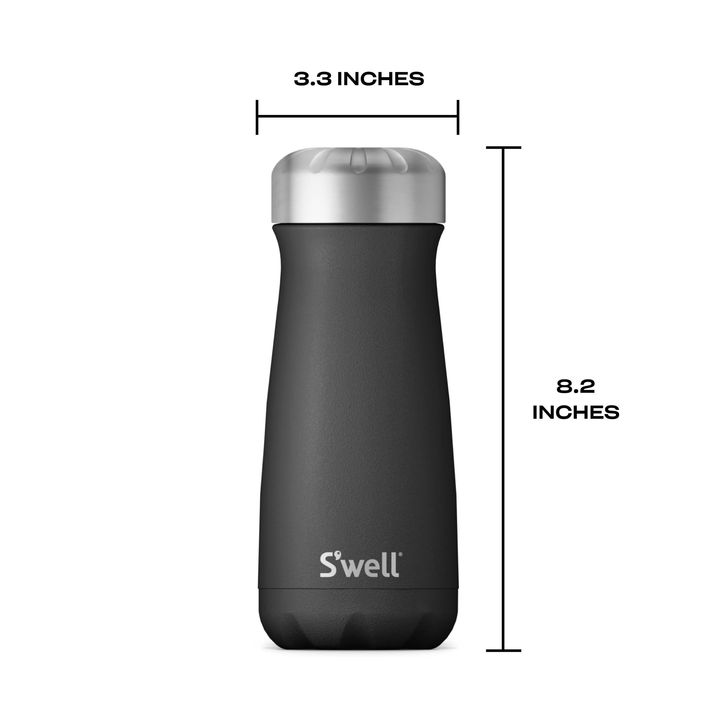 S'Well Stainless Steel Traveler, 16Oz, Onyx, Triple Layered Vacuum Insulated Containers Keeps Drinks Cold For 24 Hours And Hot F