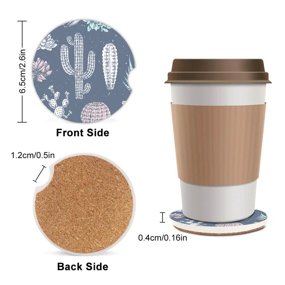 Absorbent Car Cupholder Coaster 2 Pack, Ceramic Stone Coaster With A Finger Notch For Women  Lady, Cork Base Drink Coasters 256