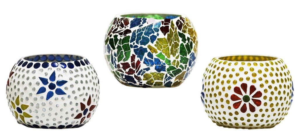 CraftJunction Handcrafted Mosaic Glass TeaLight Holder Diwali Candle Holder, Christmas Lights Decoration - Tealight Candle Holde