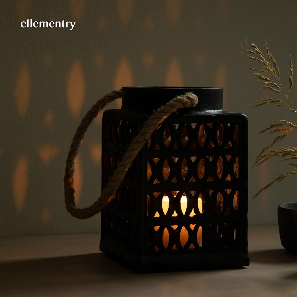 Ellementry Jharokha Ecomix Black Lantern | Candle Tealight Holder for Balcony and Garden | Hanging Lanterns for Home Decoration