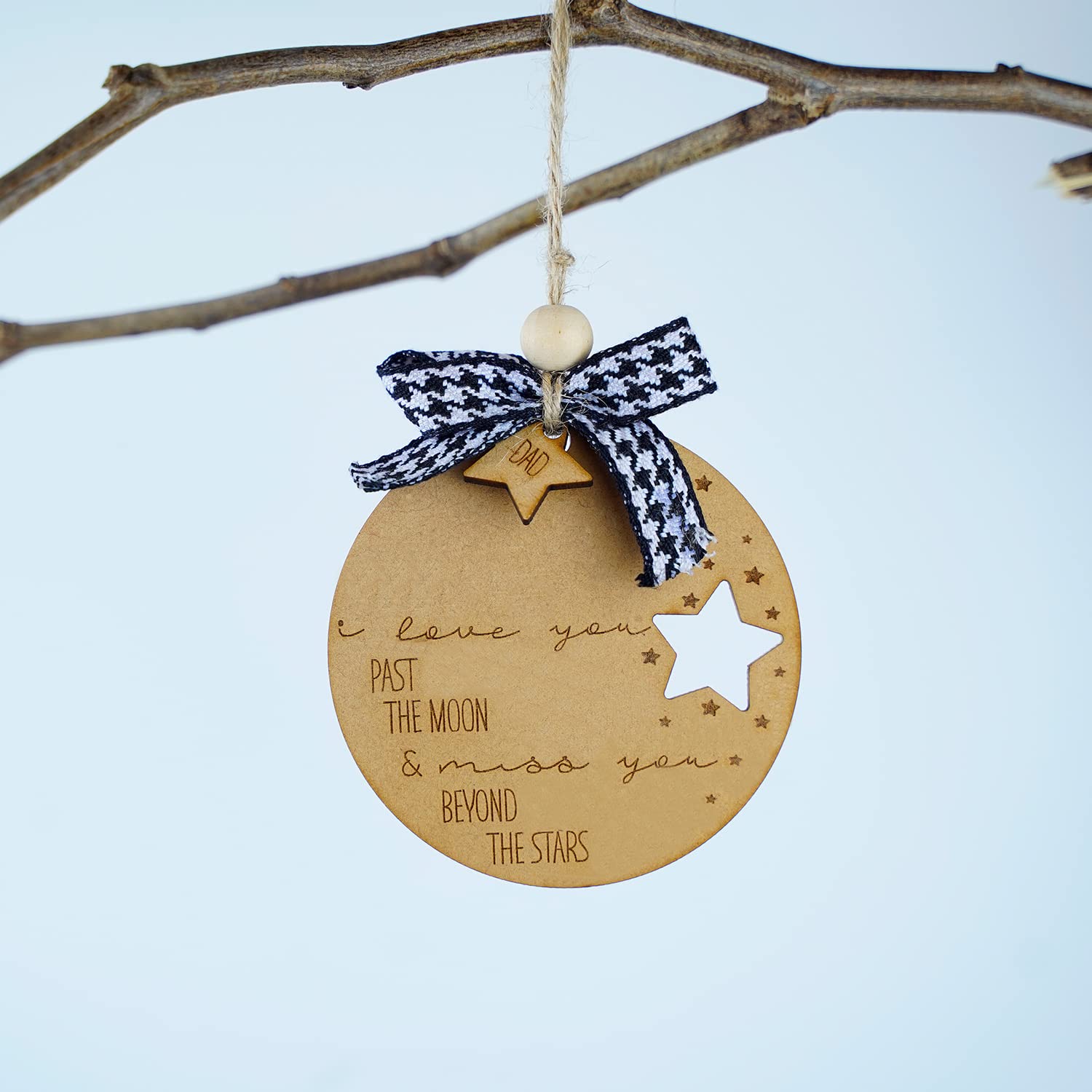 I Love You Past The Moon Wooden Memorial Christmas Ornaments - Dad Memorial Sympathy Gifts for Loss