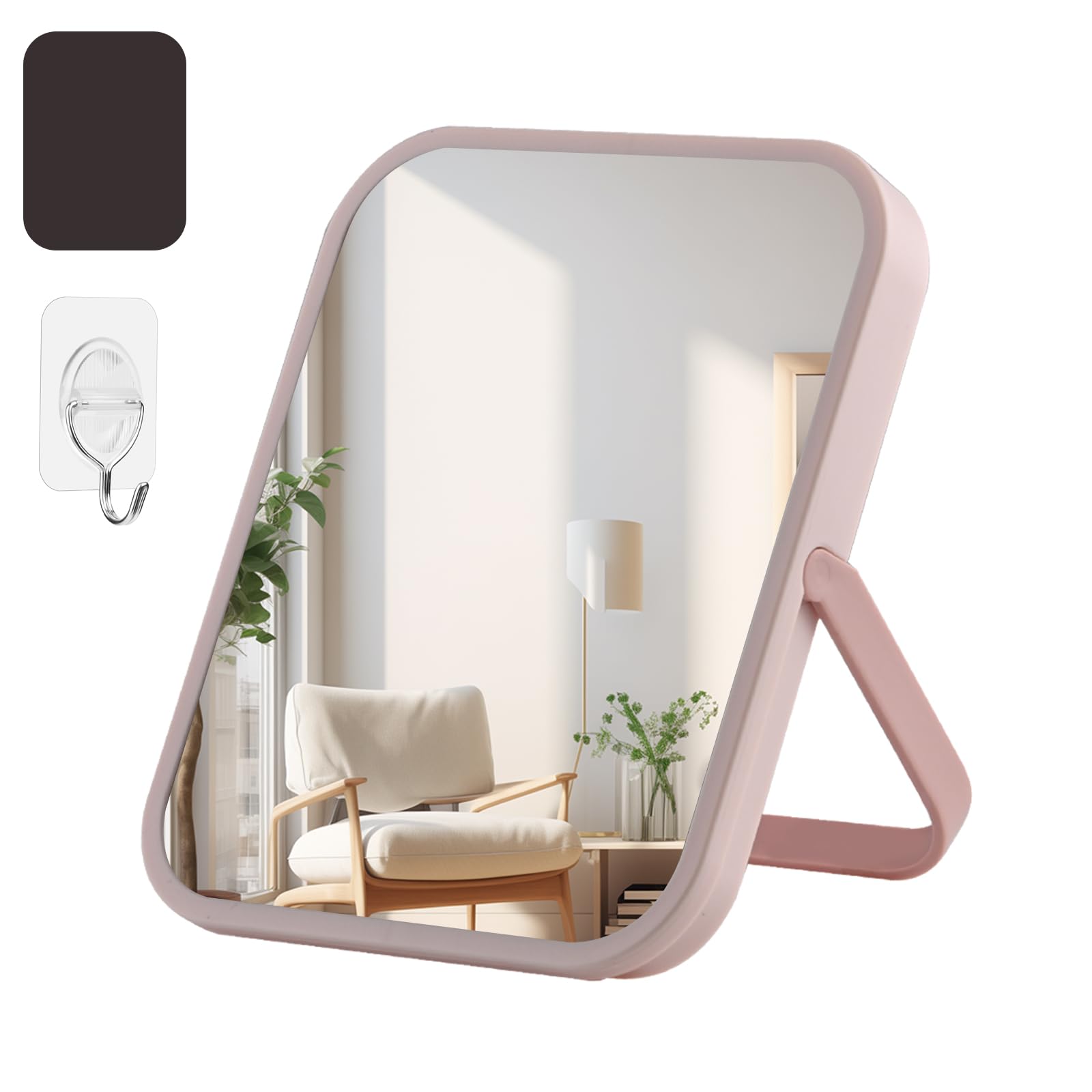 [3 Way To Use] Magnetic Locker Mirror, Tabletop Vanity Makeup Mirror, Portable Folding Mirror With Stand, Hanging Travel Mirror