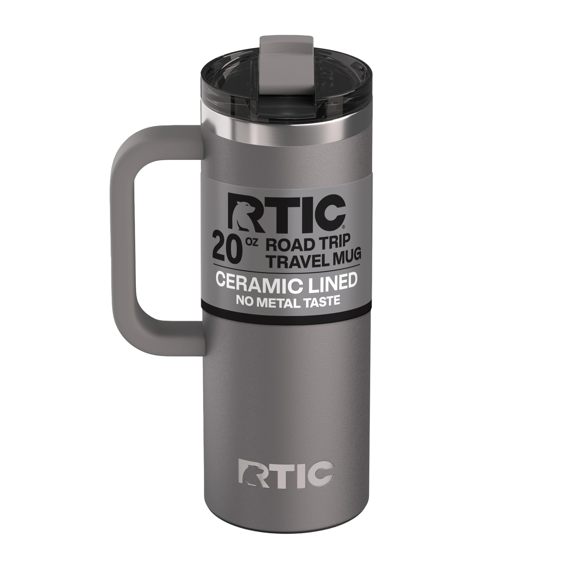 RTIC 20oz Road Trip Travel Mug with Lid and Handle, Ceramic Lined, Insulated, Stainless Steel, Metal, Double Wall Vacuum-Insulat