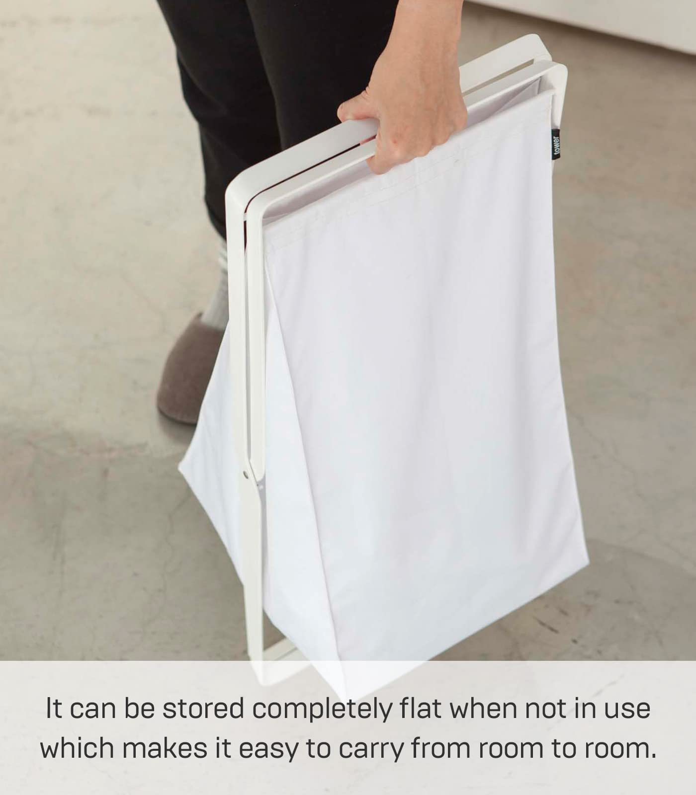 Yamazaki Home Laundry Basket - Foldable Storage Hamper Organizer Steel One Size White