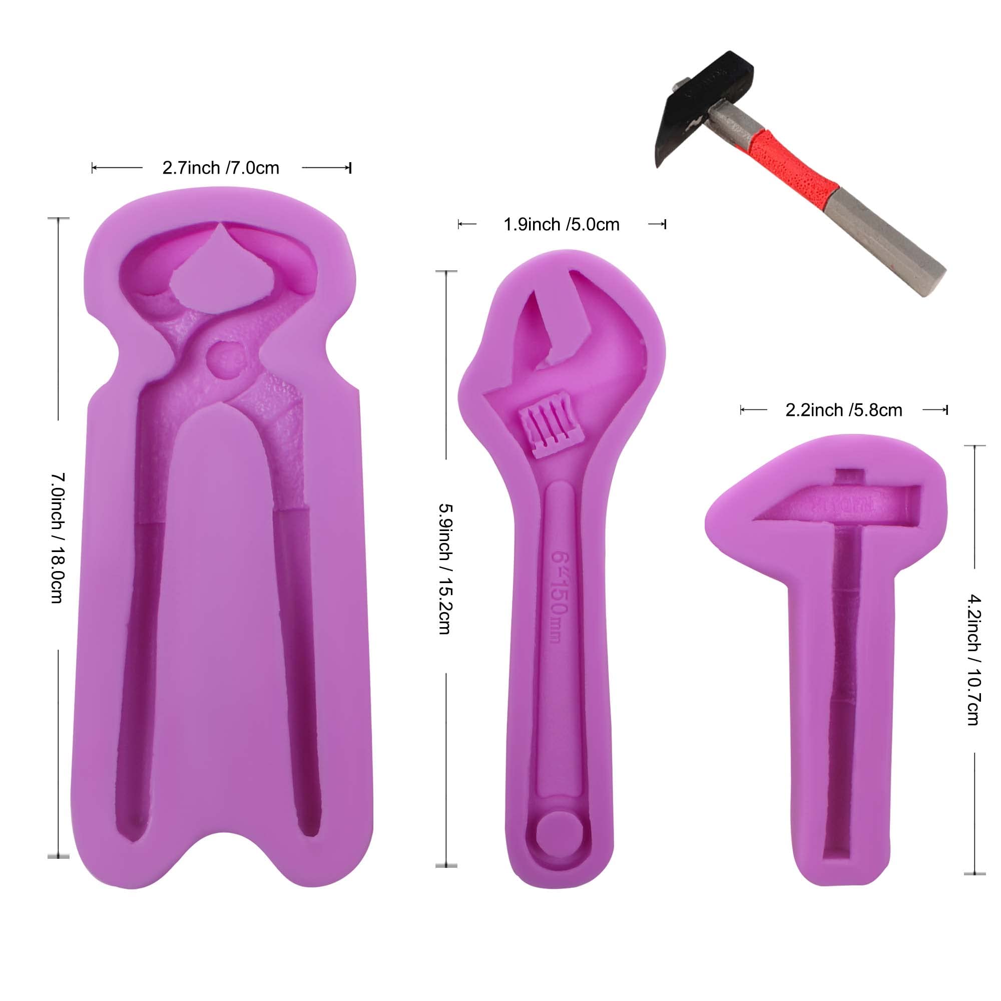 Hand Tools Silicone Chocolate Molds, 3 Packs Large Hammer Wrenches Pliers Construction Tools Baking Molds, 3D Fondant Mold For C