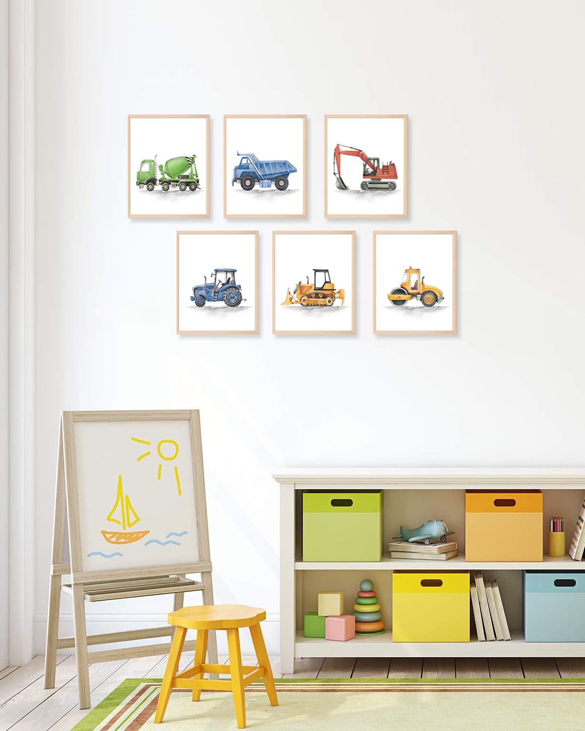 Astrdecor Construction Room Decor For Boys, Boys Nursery Decor, Toddler Boy Room Decor, Playroom Wall Art Watercolour Truck Prin