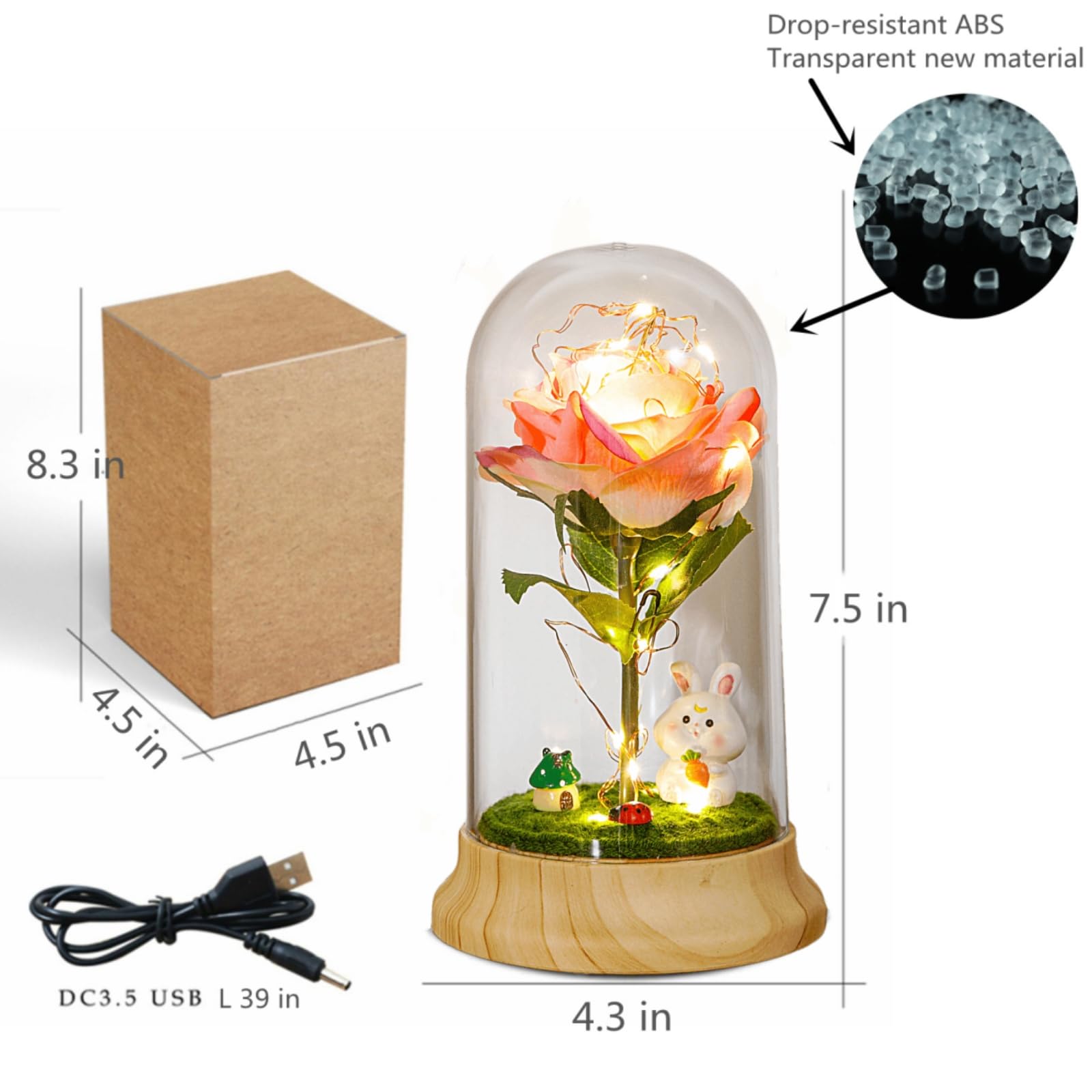 Pink Roses from Daughter for Mom Mothers Day, Beauty and The Beast Rose, with LED Light Up Rose in Dome, for Wife Grandma Christ