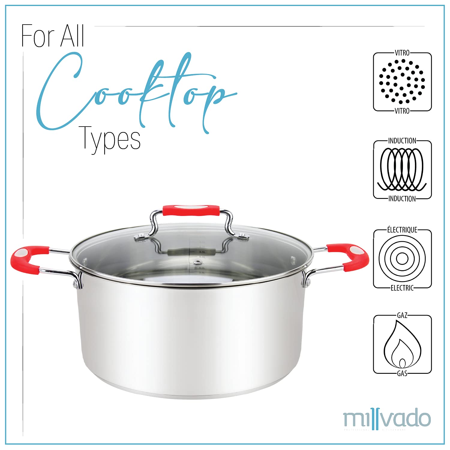 Millvado Casserole Pot, Large Stainless Steel Dutch Oven, 12.6 Quart Boiling Pot For Soup, Spaghetti, Braising, Induction Compat