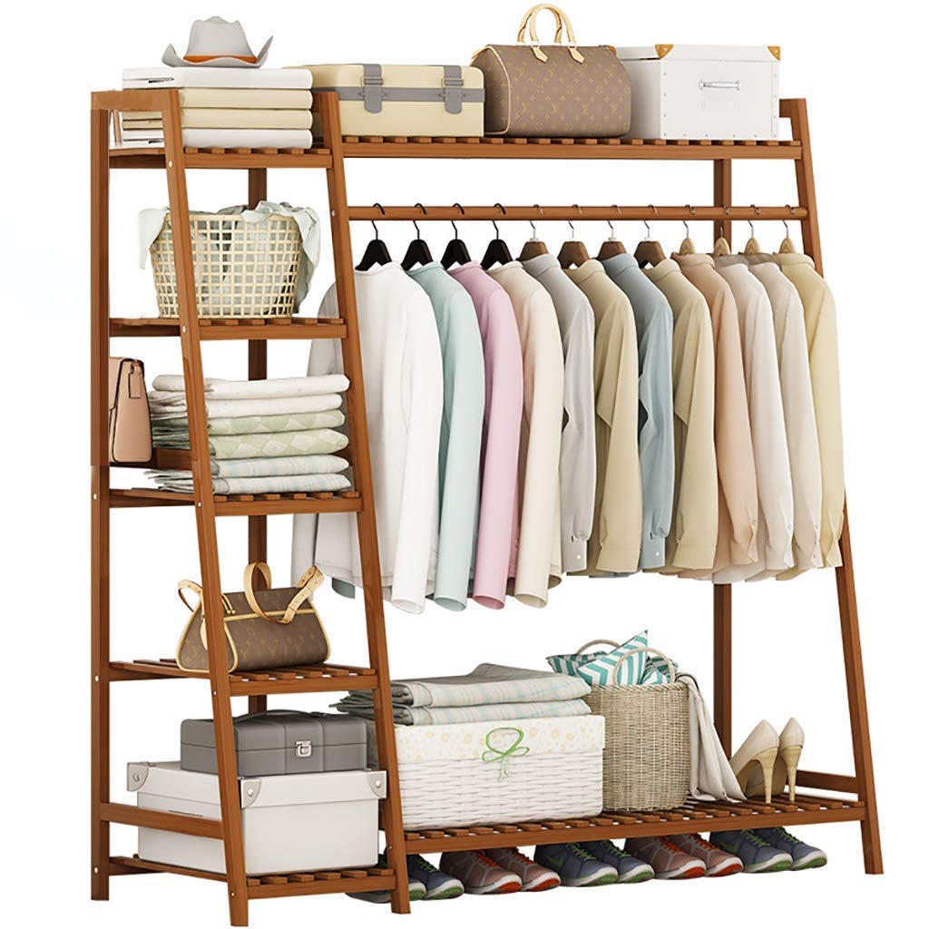 Leopax Bamboo Coat/Clothing/Garment Rack/Freestanding Storage Shelf With 5-Tier Shelf (130 X 40 X 140Cm, Natural)