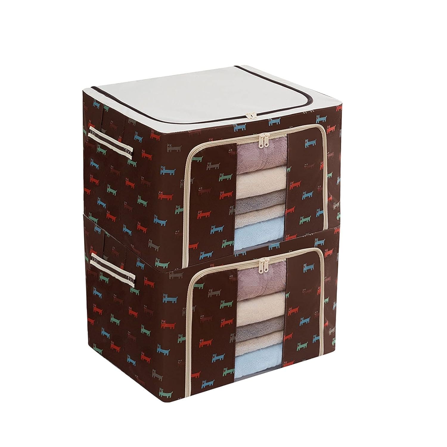 Srz Pack Of 2 Wardrobe Clothes Organiser Storage Box For Clothes Jeans Sarees Toys Books With Steel Frame (50X40X33 Cm) (Brown_P