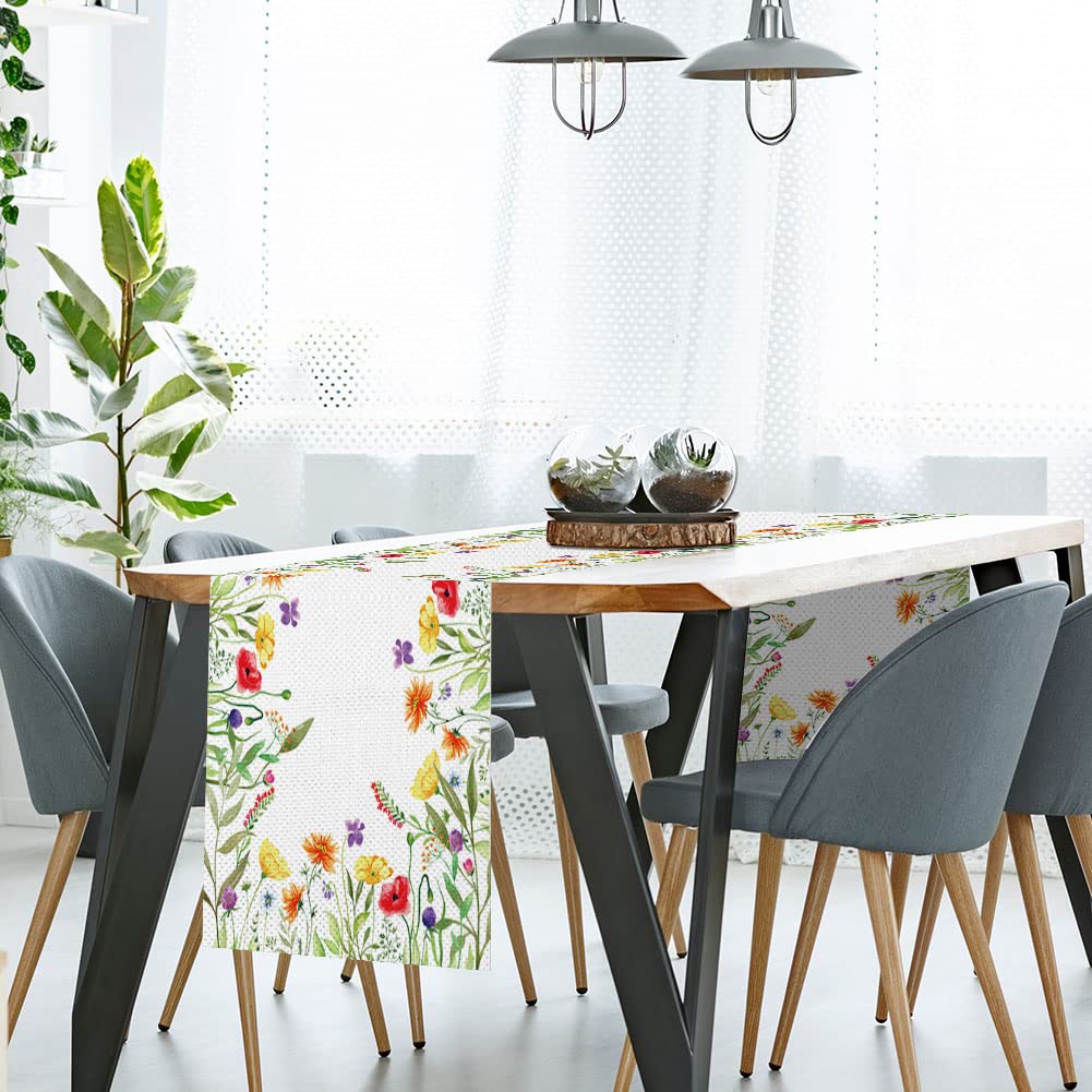 Spring Floral Wreath Table Runner, Seasonal Summer Flowers Holiday Tablecloth Kitchen Dining Table Decoration For Home Party D