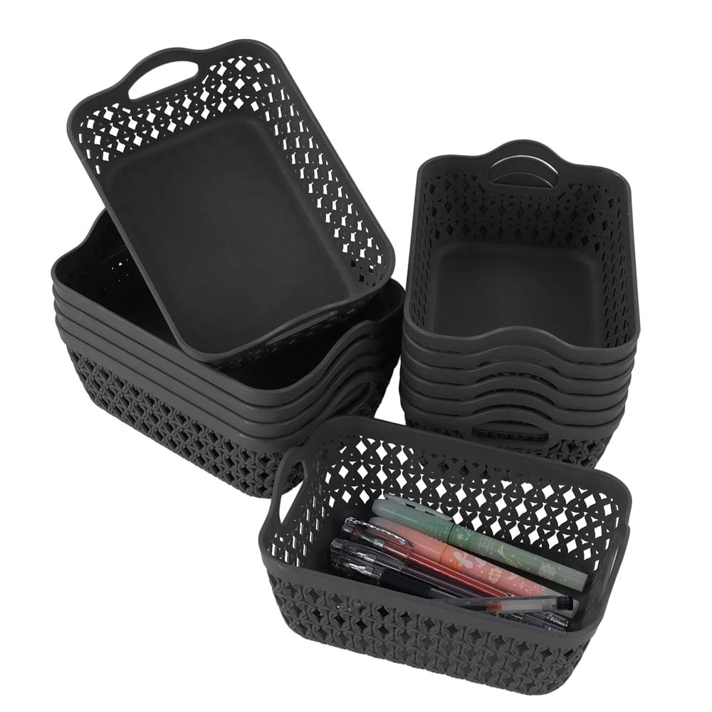 Zerdyne 12-Pack Mini Plastic Storage Baskets Trays, Gray Tiny Storage Baskets