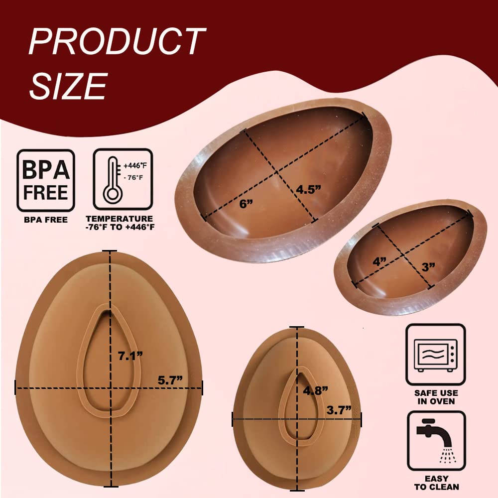 Easter Egg Silicone Mold For Chocolate, 4Pcs 3D Egg Shape Molds 2 X 4Inch & 2 X 6Inch Large Size Non-Stick Diy Baking Candy Mold