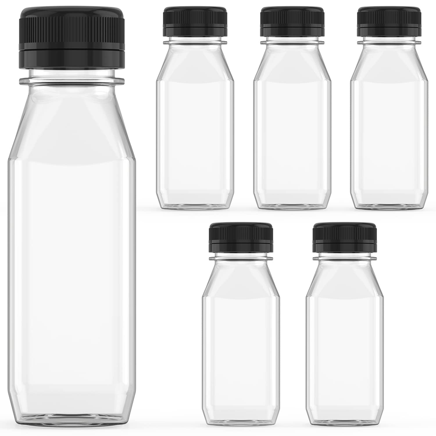 WANBAO 6 Pcs 4 oz Plastic Juice Bottle Reusable Bulk Beverage Containers for household use for Juice, Drinking Milkshake Tea, Mi
