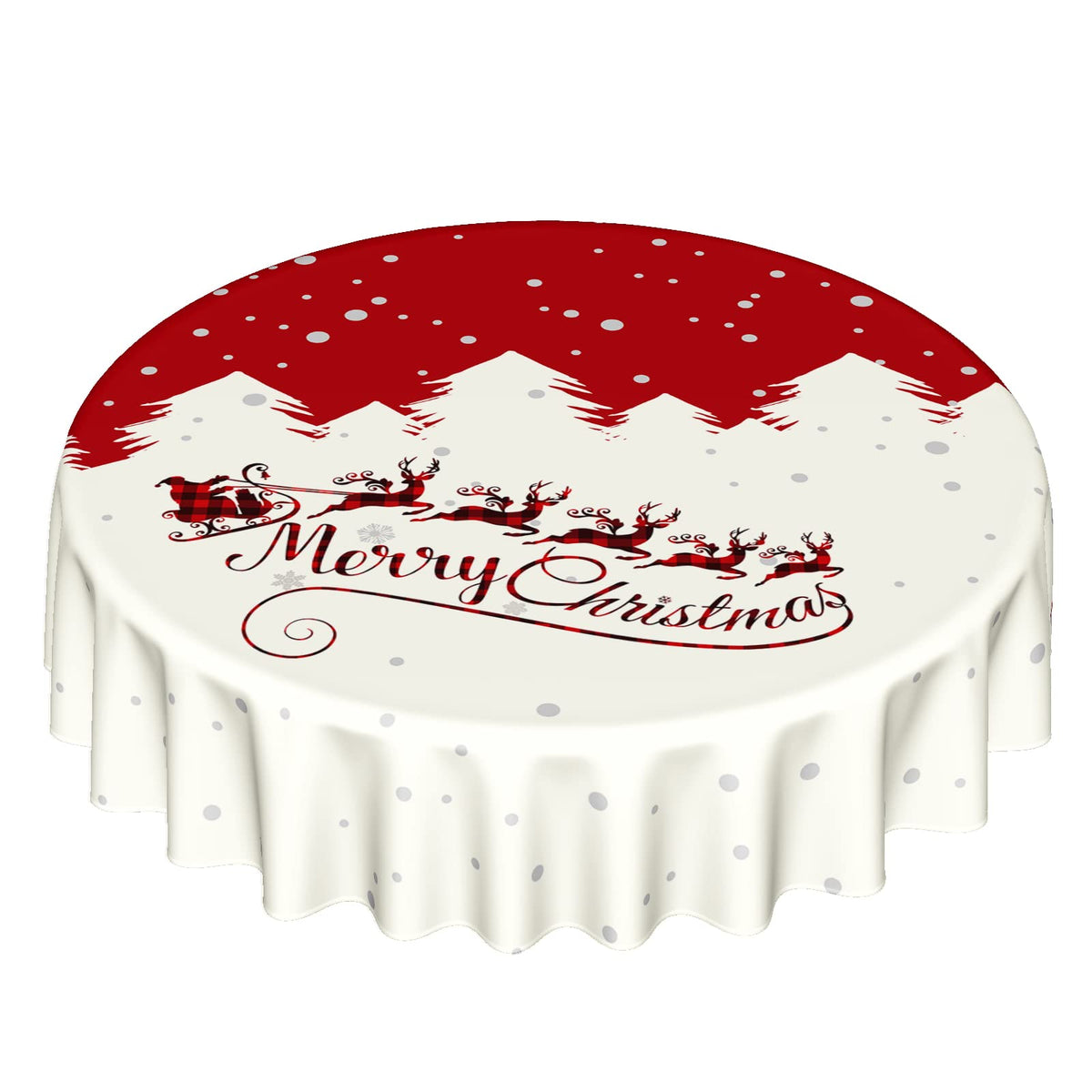 Kawani Merry Christmas Round Tablecloth In Red And Beige 60 Inch Festivals Decor With Santa Claus And Elks Pattern Decorative Ta