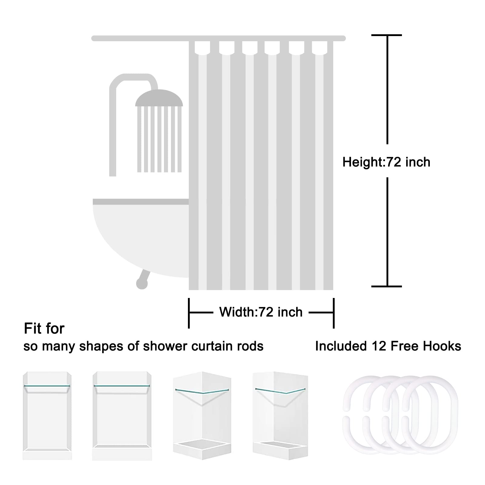 Punkray Black and Brown Striped Wavy Line Fabric Shower Curtain for Bathroom with 12 Hooks  Shower Curtains for Bathroom 72 Inches Long  Weighted Hem Waterproof Bath Accessories Hotel Style