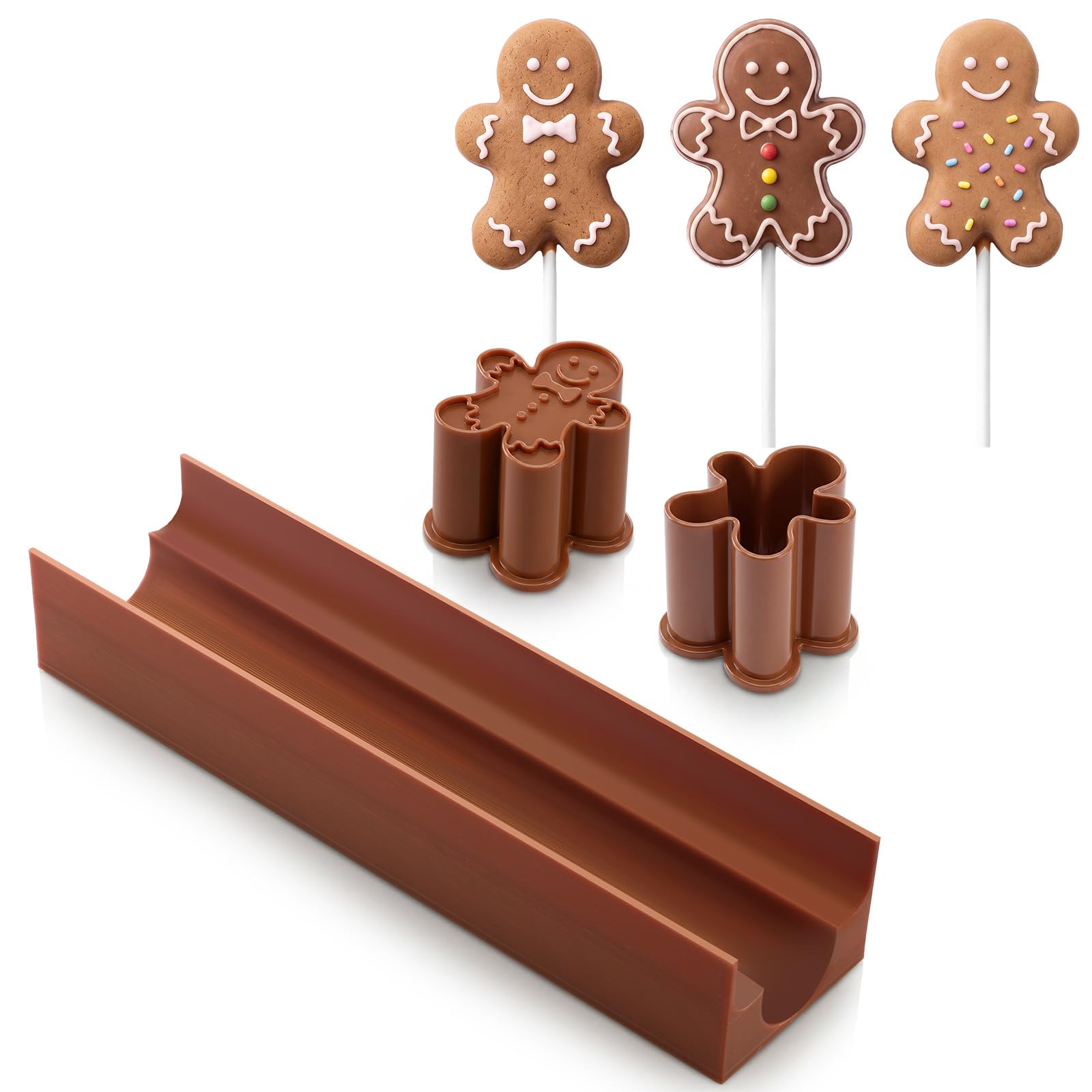 Roowest 3 Pcs Gingerbread Man Cake Pop Red Mold Cake Pop Cutter with Tray