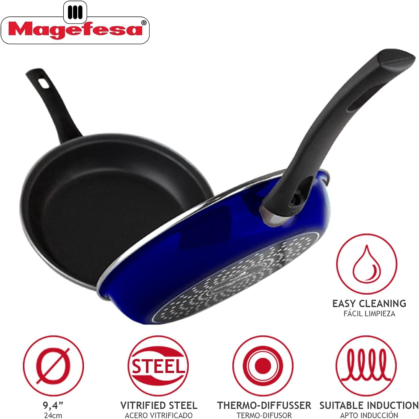 Magefesa Blue Frittata Pan. Double Layer Non-Stick Frying Pan, Vitrified Steel, Compatible With All Types Of Fire, Including Ind